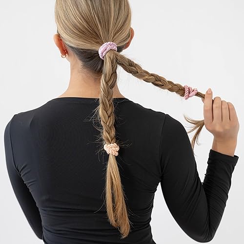 Vista 17 de Lazos dorados para cabello grueso, soportes para cola de caballo Grab & Go, paquete de 8, beige metálico, bandas gruesas sin arrugas con fuerte