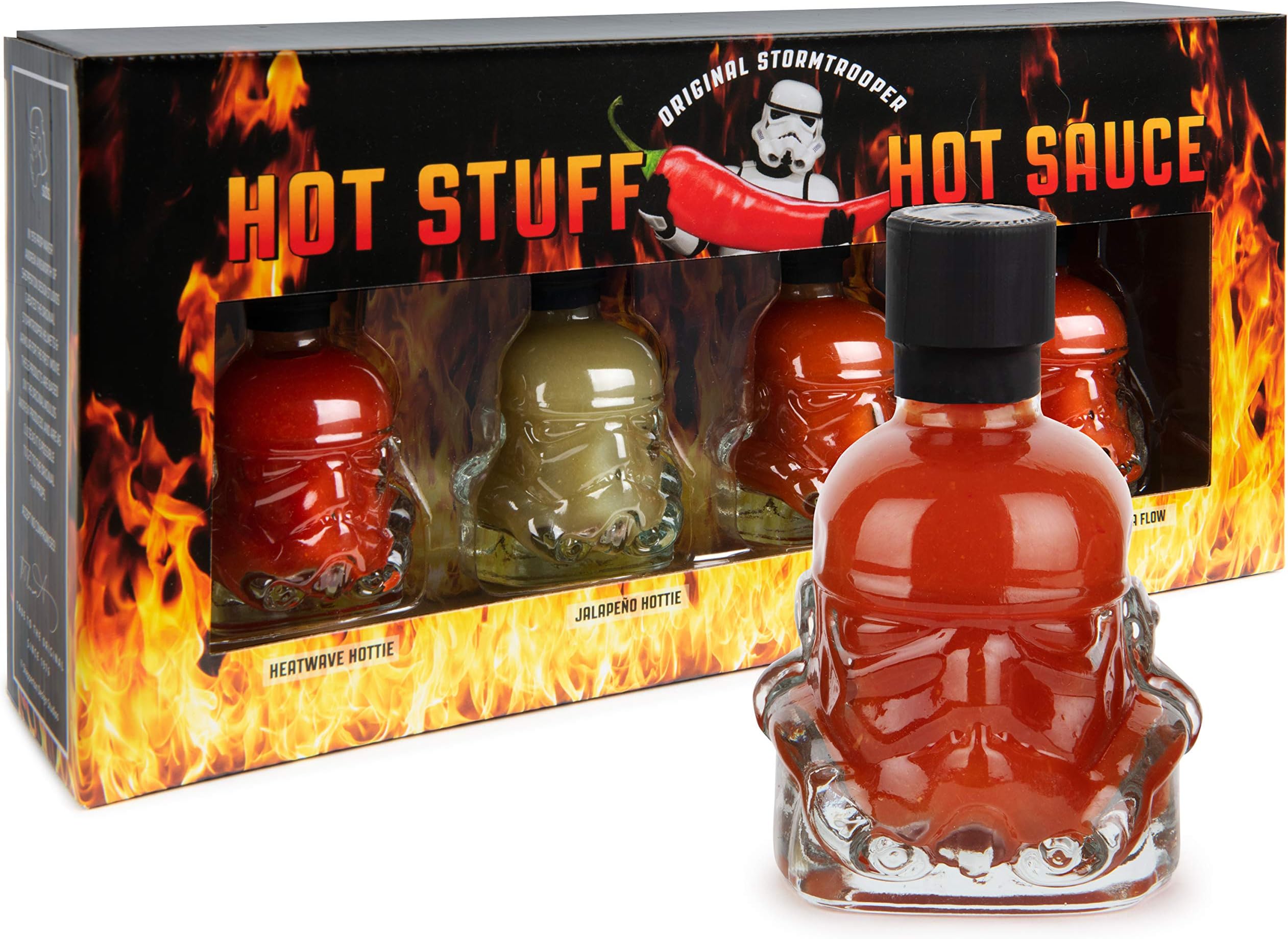 Original Stormtrooper Hot Stuff Hot Sauce Set, Flavours Include Garlic Del Fuego, Habanero, Jalapeno, and El Diablo Hot Sauce, Pack of 4