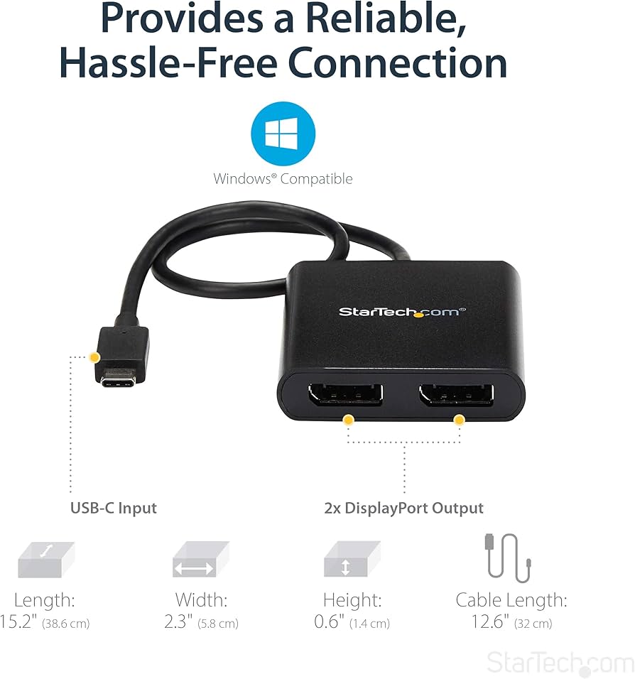 Amazon.com: StarTech.com USB-C to Dual DisplayPort 1.2 Adapter