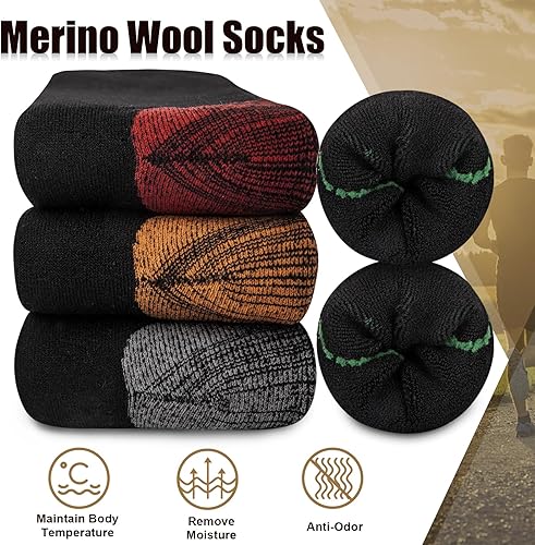 Miniatura 2 de 4 Pairs Mens Merino Wool Socks, Breathable Hiking Outdoor Warm Winter Socks for Men Cold Weather