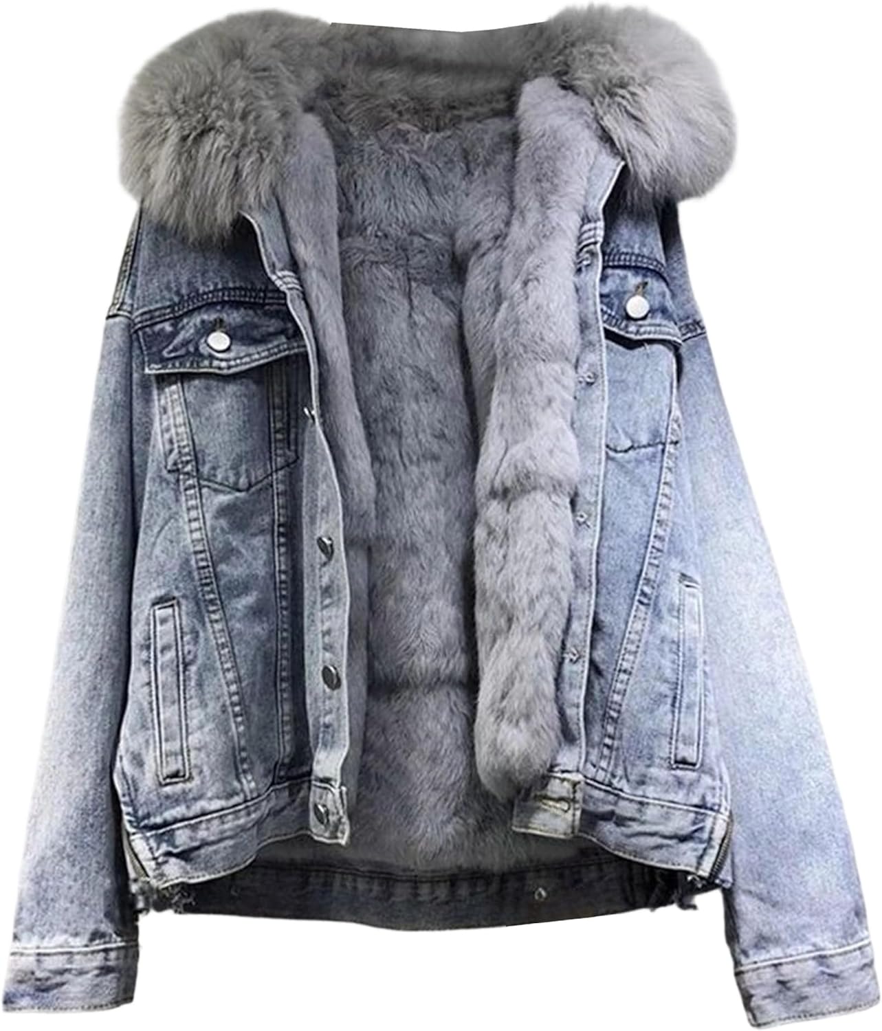 Women's Winter Coats Thickened Jean Jacket Warm Fleece Lined Denim Shacket Parka Outerwear Jacket with Pockets