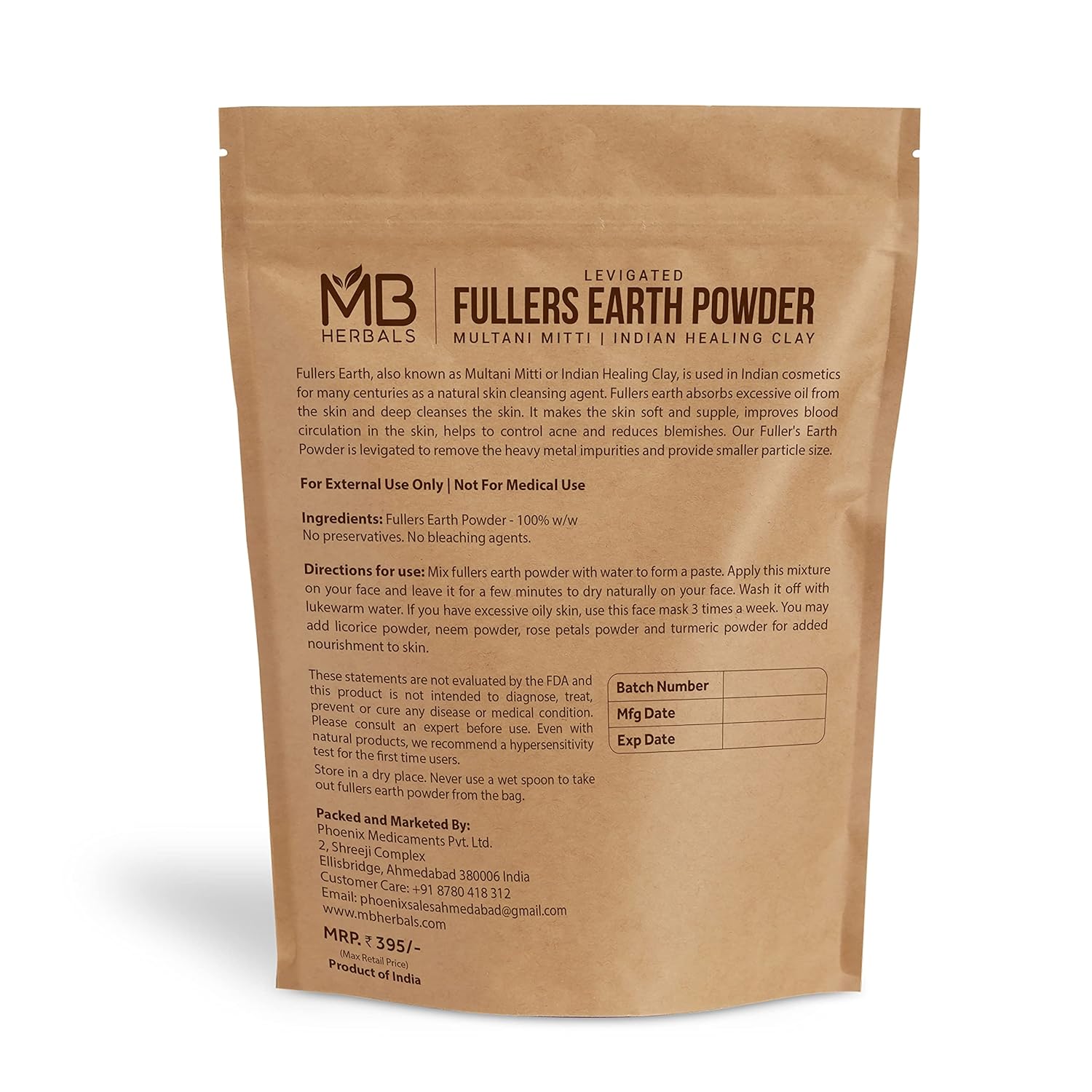 Buy MB Herbals Fullers Earth Powder 500 Gram 1 lb Plus > One Pound