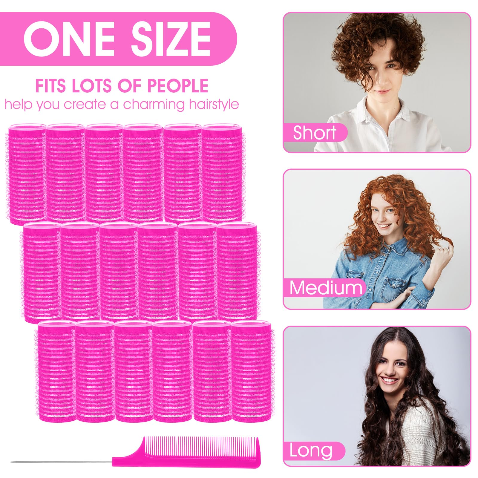 18pcs Self Grip Hair Rollers with Small Comb,Heatless Hair Curler,Plastic Rose Red Small Hair Rollers for Pro Salon Hairdressing and DIY Hairstyles (0.98 X 2.44 Inch) - Image 4