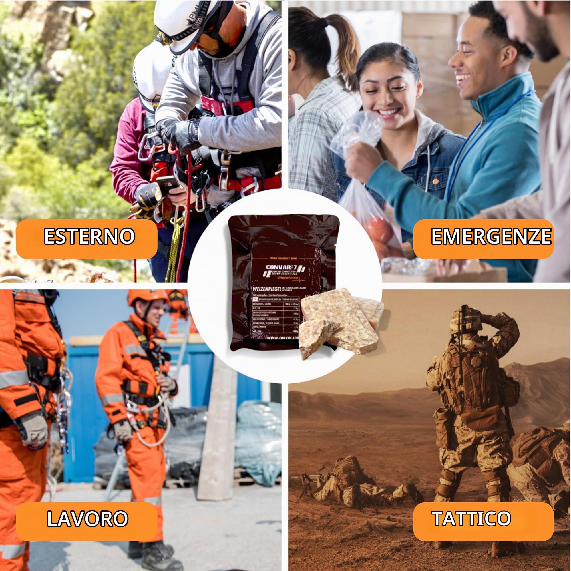 CONVAR-7 Confezione barretta energetica al cioccolato, per lo sport e le attività all'aria aperta, cibo per situazioni di emergenza, razione di sopravvivenza.Gusto cioccolato cappuccino, confezione co