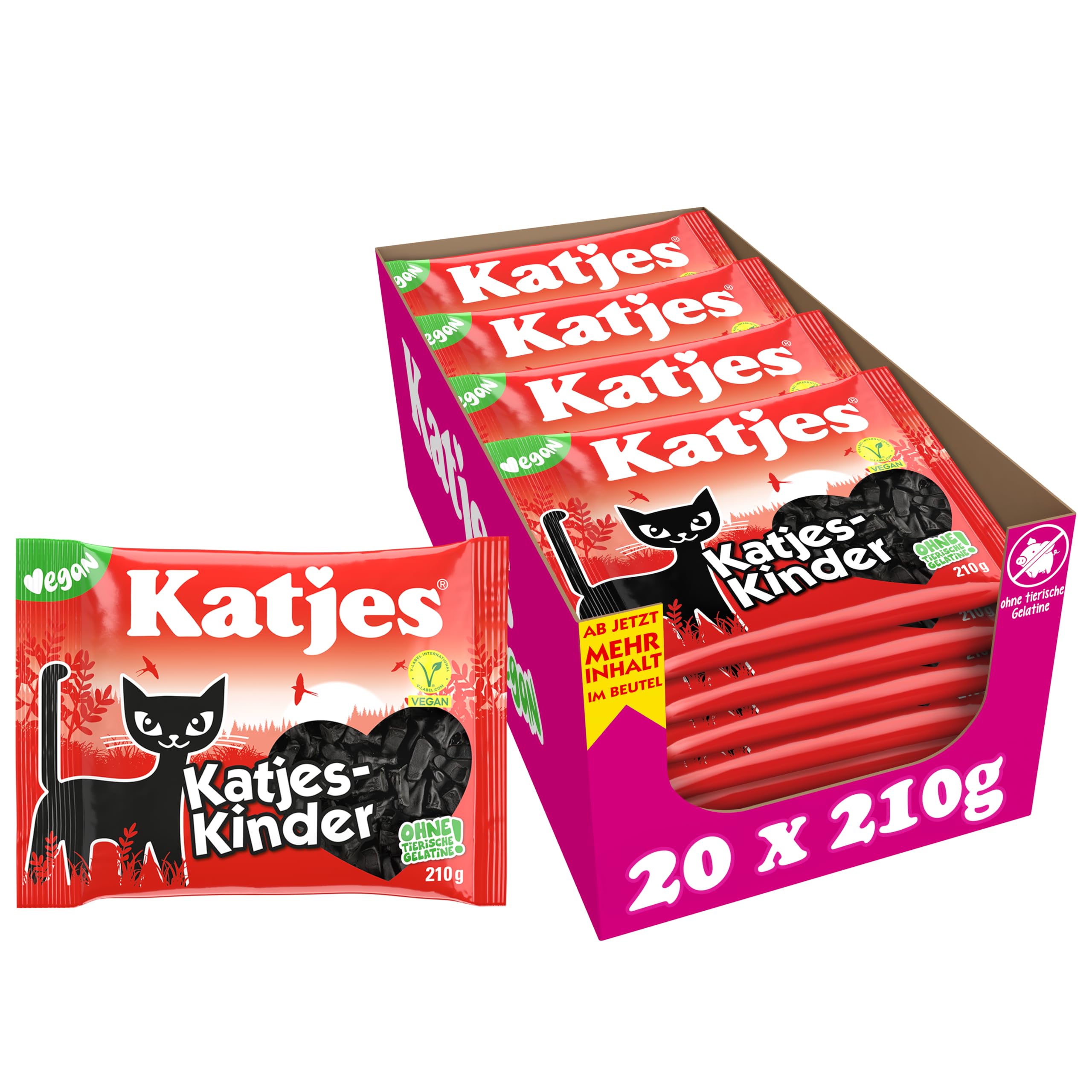 Katjes Kinder Lakritz Vorratspack – Vegan, 20 x 210g | Kleine Lakritz-Kätzchen aus Hartlakritz, der Klassiker
