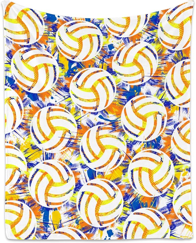 Volleyball Blanket, Cozy Soft Throw Gifts for Mens, Cool White Flannel Throw Blankets for Bed Couch, 60x80 Inches