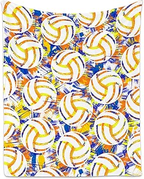 Volleyball Blanket, Cozy Soft Throw Gifts for Mens, Cool White Flannel Throw Blankets for Bed Couch, 60x80 Inches