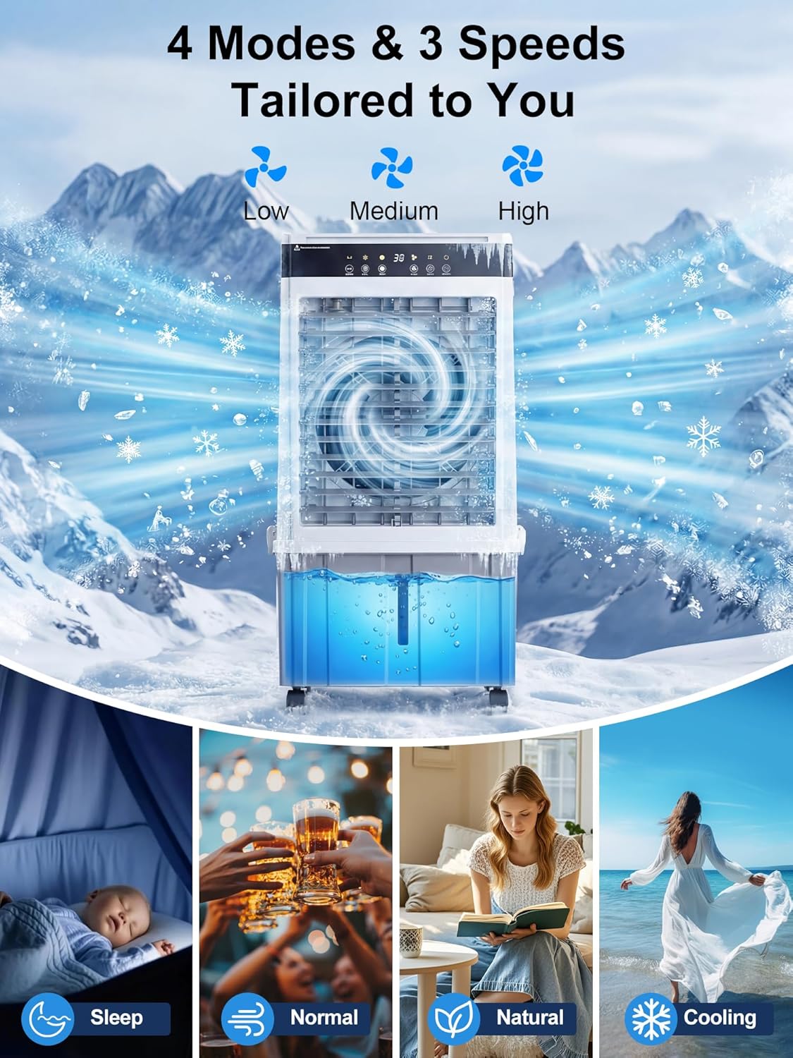 Uthfy 2026 Upgraded 2000CFM Swamp Cooler, Evaporative Air Cooler with 3-Sided Cooling Pad, 6 Gal Detachable Water Tank, 4 Mode, 120° Oscillation,12H Timer, Cooling Fans for Bedroom, Garage