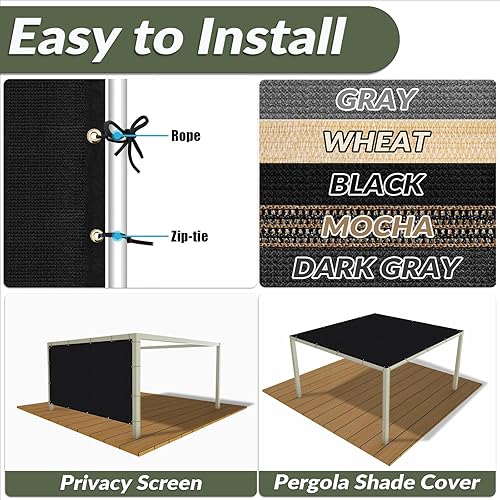Miniatura 4 de Amagenix GN04 - Toldo 90% pérgola de 5 x 6 pies, paño negro con ojales para jardín, patio, porche, grado comercial, 200 GSM, bridas para cables