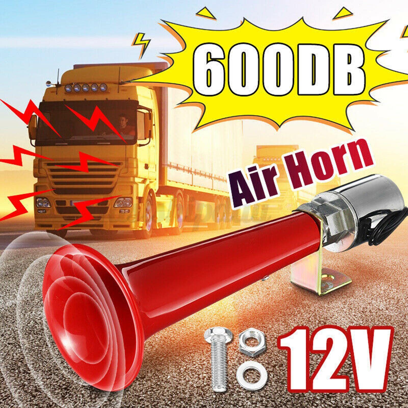 Klaxon De Train à Air Pour Voiture - 180 DB, Rouge, 12V/24V, Facile à Installer, Très Puissant - 13