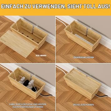 D-Line Bamboo Cable Management Box - Hidden Extension Cables & Wires Large Cable Organiser Box for Home & Office Wooden Cable Organiser for Desk TV & Floor - Natural Finish