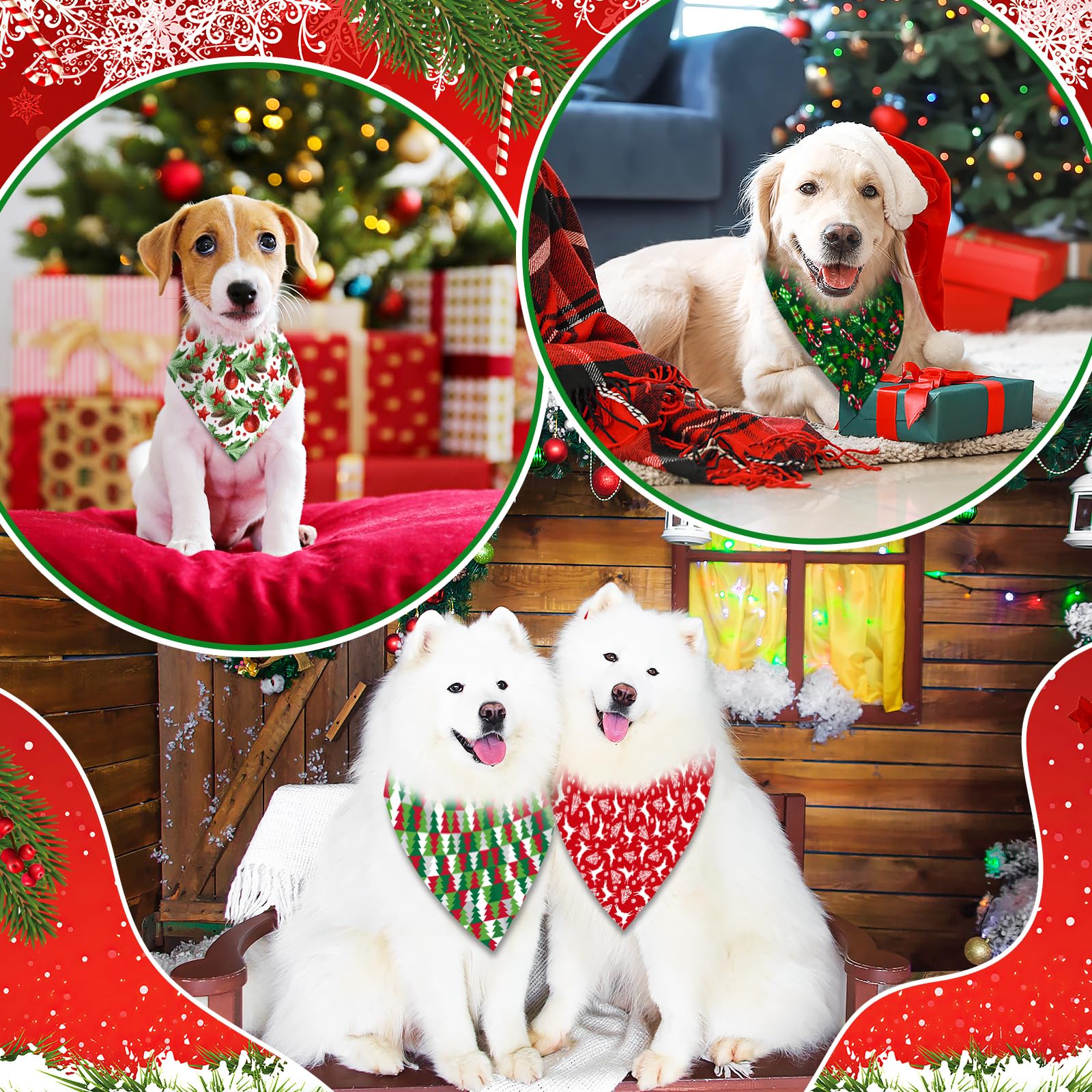 120 bandanas de Navidad para perros, bufandas triangulares ajustables para perros, baberos de Navidad, pañuelos para cachorros, pañuelos lavables para mascotas, bandana para fiestas de Navidad,