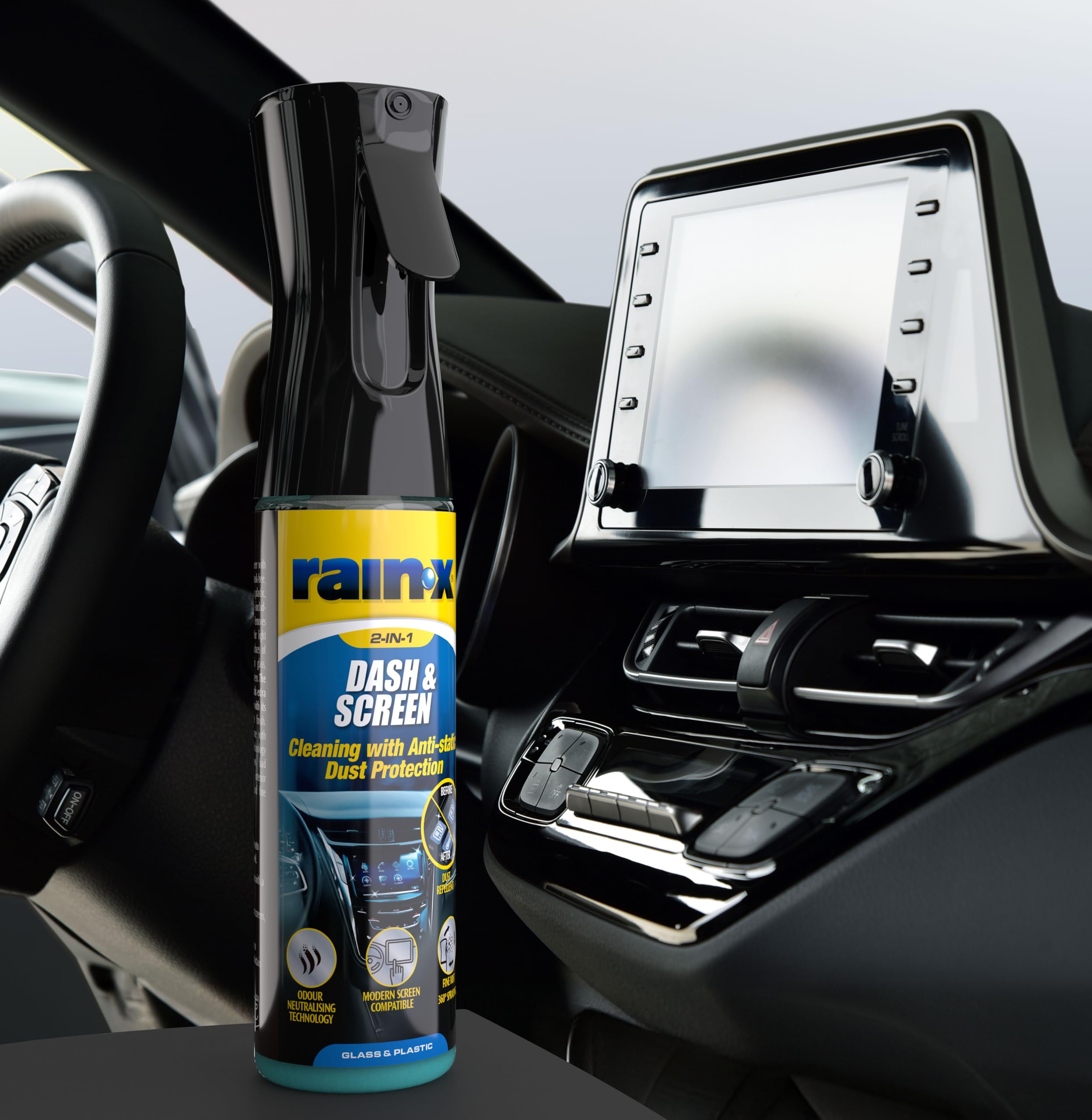 Rain-X Dash & Screen – Streifenfreier Reiniger mit Antistatik-Effekt für Kunststoff & Bildschirme – 300 ml (Packung mit 4)