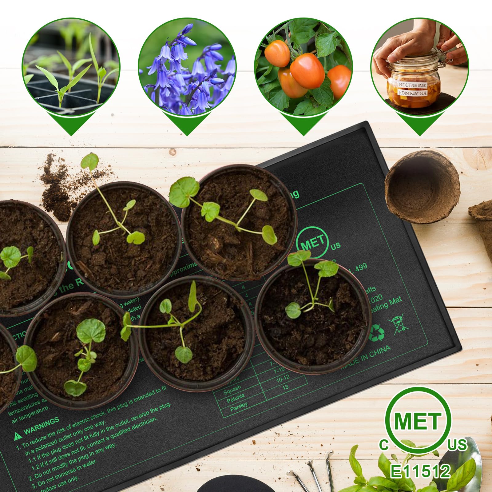 Alfombrilla térmica mejorada con certificación MET para plántulas, impermeable, almohadilla térmica para germinación de semillas, almohadilla de calefacción hidropónica para iniciar semillas