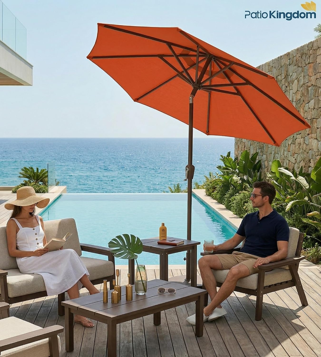 PatioKingdom 10FT Patio Umbrella with Push Button Tilt and Crank, Outdoor Market Umbrella with 8 Fiberglass Ribs, UV Protection Table Umbrella for Pool,Backyard,Garden,Deck