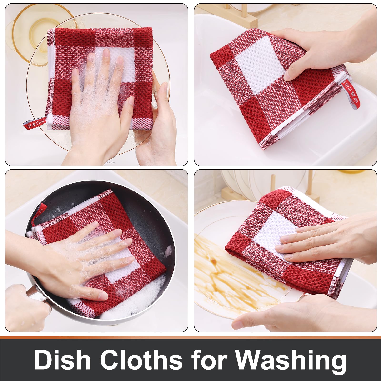 Snapklik.com : 100% Cotton Waffle Weave Plaid Dish Cloths, 12 X 12 ...