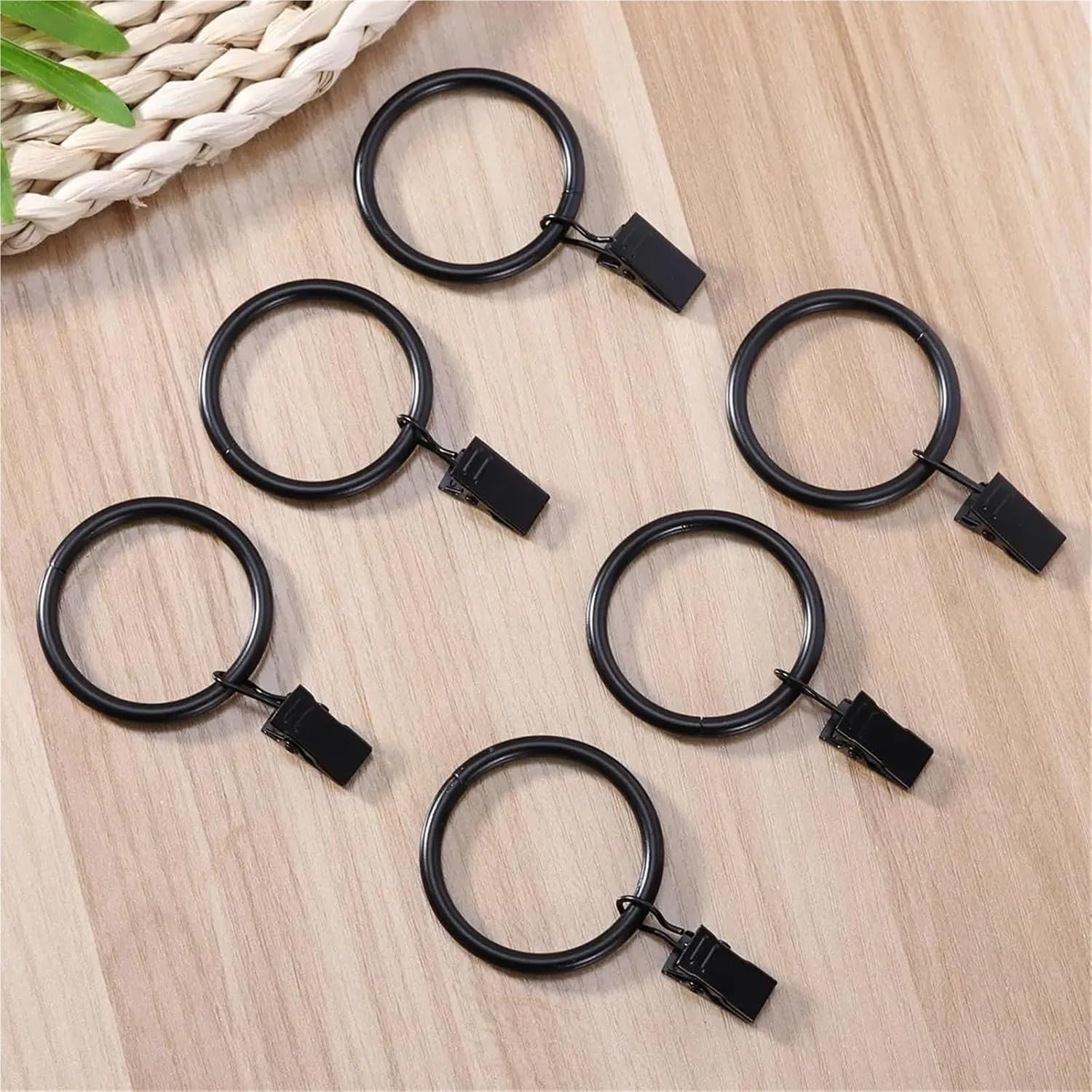 Curtain rings, Curtain Rings with Clips 200pcs Black Chrome Plated Drapery Hooks for Smooth Gliding Curtain Hardware