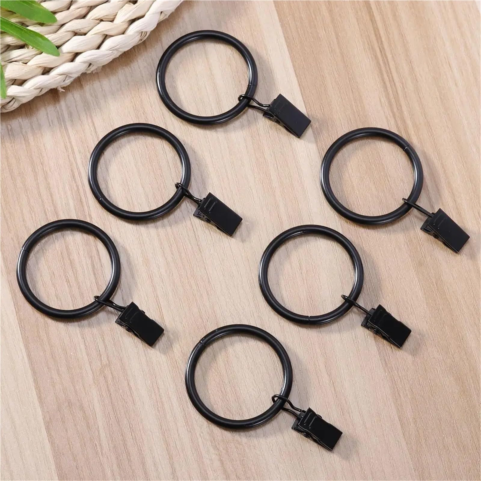 Anneaux de rideaux, Anneaux de rideau avec Clips, 200 pièces, crochets draperie plaqués chrome noir for un glissement en douceur, quincaillerie