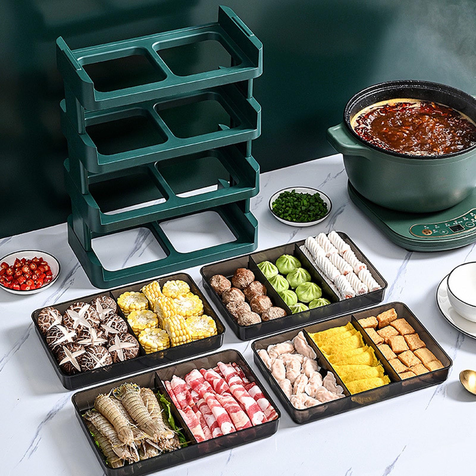Organizzatori da Cucina in plastica a più Livelli con Scomparti Multipli per la Preparazione e Lo stoccaggio degli Alimenti, Design salvaspazio Pianificatore Alimentare in plastica