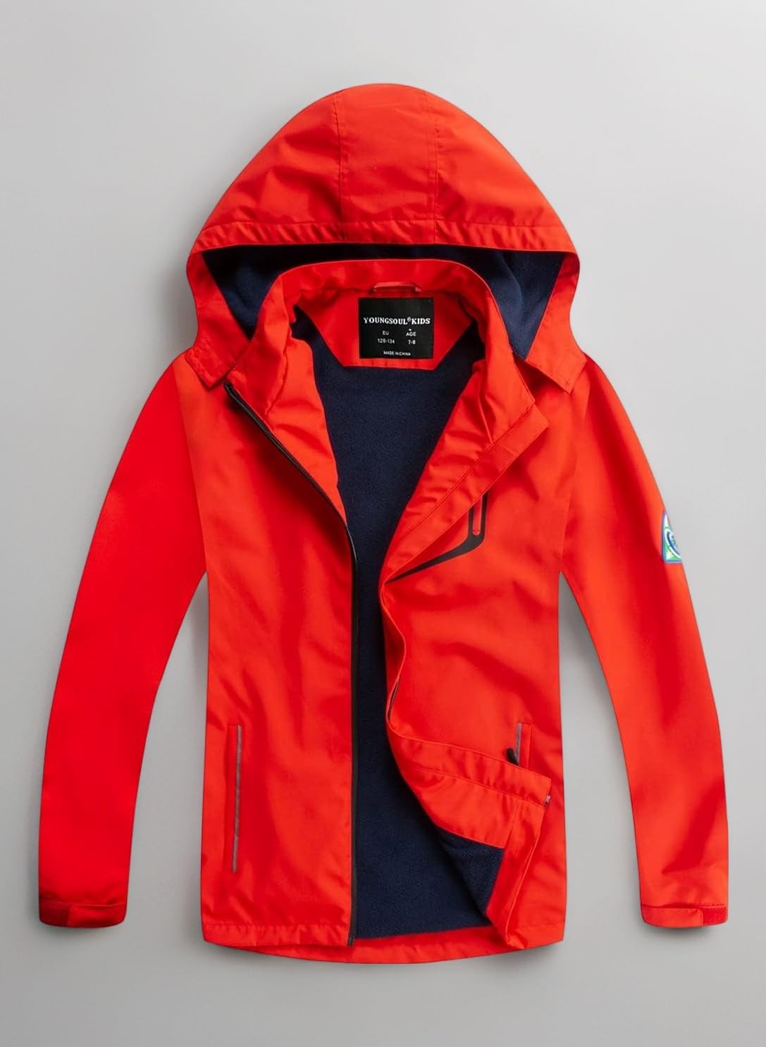 Boys Girls Waterproof Jackets Kids Lightweight Fleece Lined Raincoat with Detachable Hood