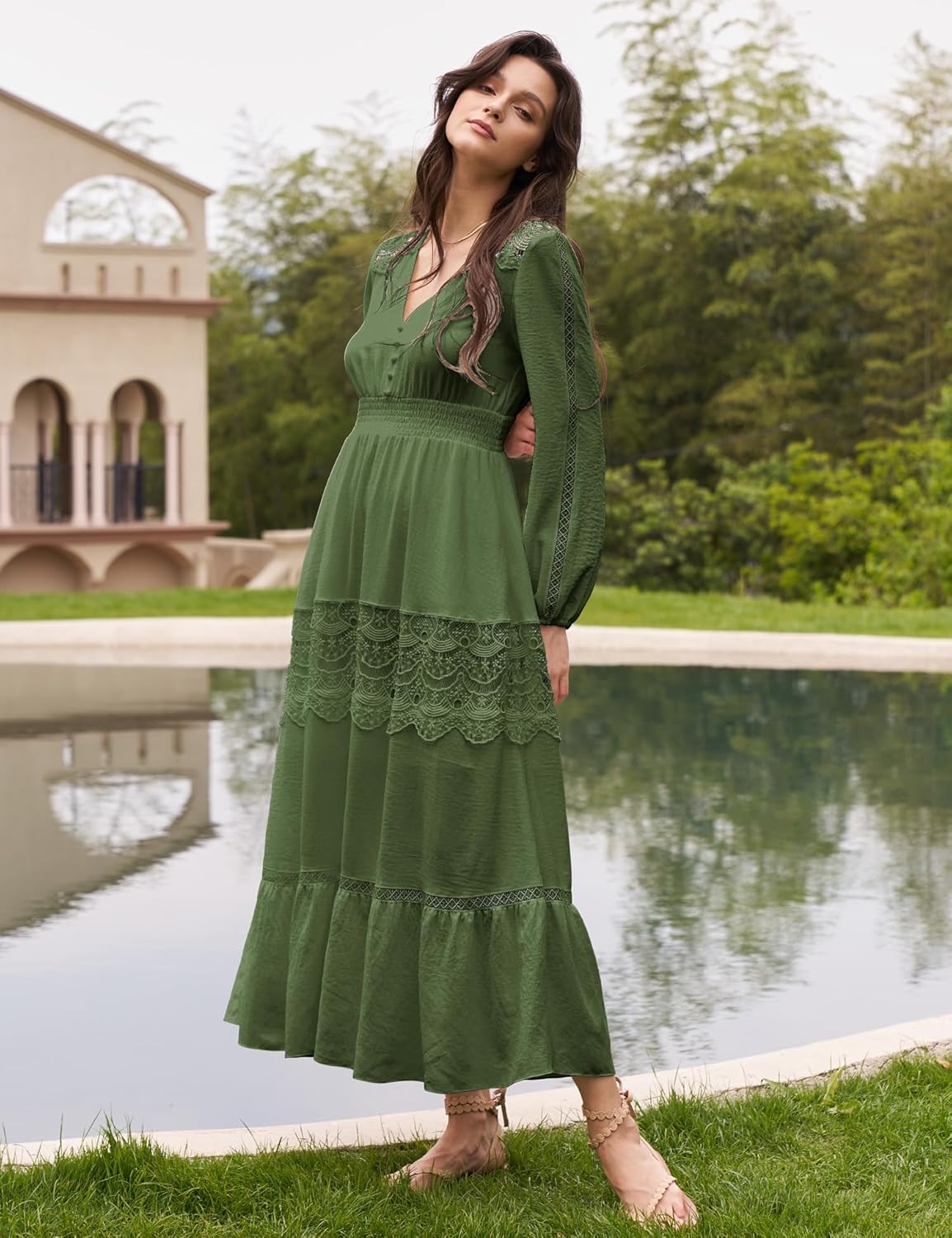 Long Sleeve Maxi Dress for Women Boho Flowy Wedding Guest Dress - Image 2