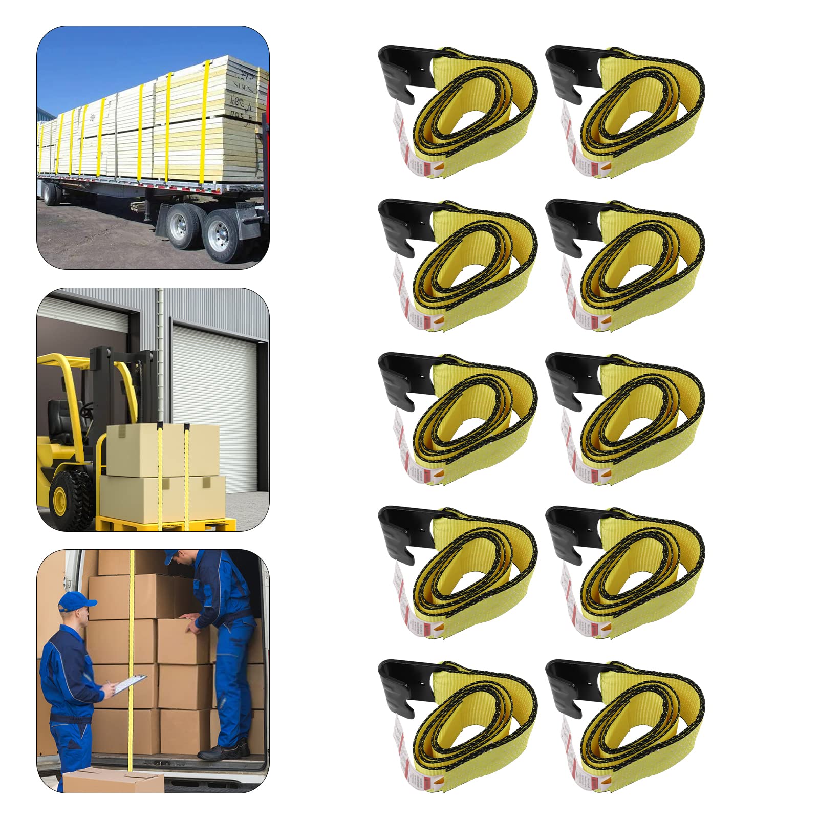 10-teilige Spanngurte mit Bruchkraft 7983.23kg Belastbarkeit 3991.61kg & Hebelastkapazität 453.6kg,Ratschengurte Zurrgurte aus Polyester mit Flachhaken für LKW-Anhänger Bootstransport (10cmx1.5m,Gelb)