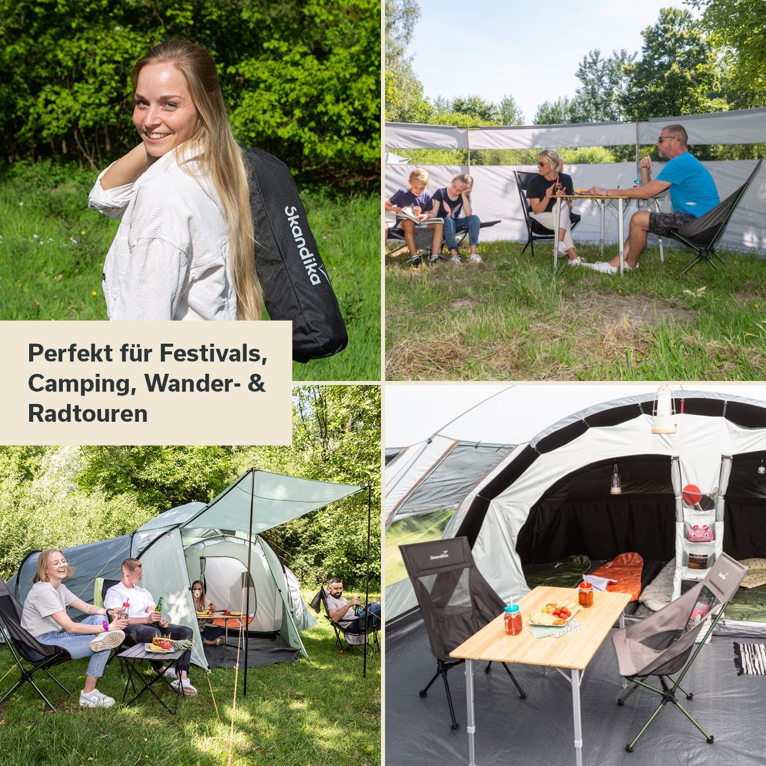 Skandika Compact Sedia da campeggio fino a 150 kg di carico | Sedia da pesca, piccola, pieghevole, stabile, leggera, imbottita (nero)