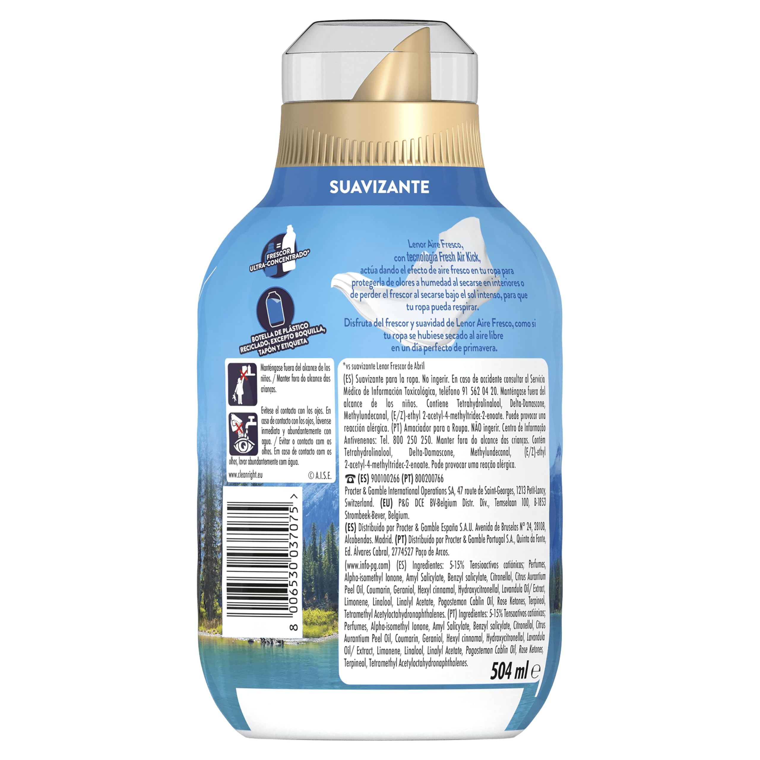 Lenor Aire Fresco Suavizante Para Ropa Frescor Alpino 36 Lavados, 6 X 504ml, Frescor Resistente Al Secar En Ambientes Húmedos O Al Sol Intenso