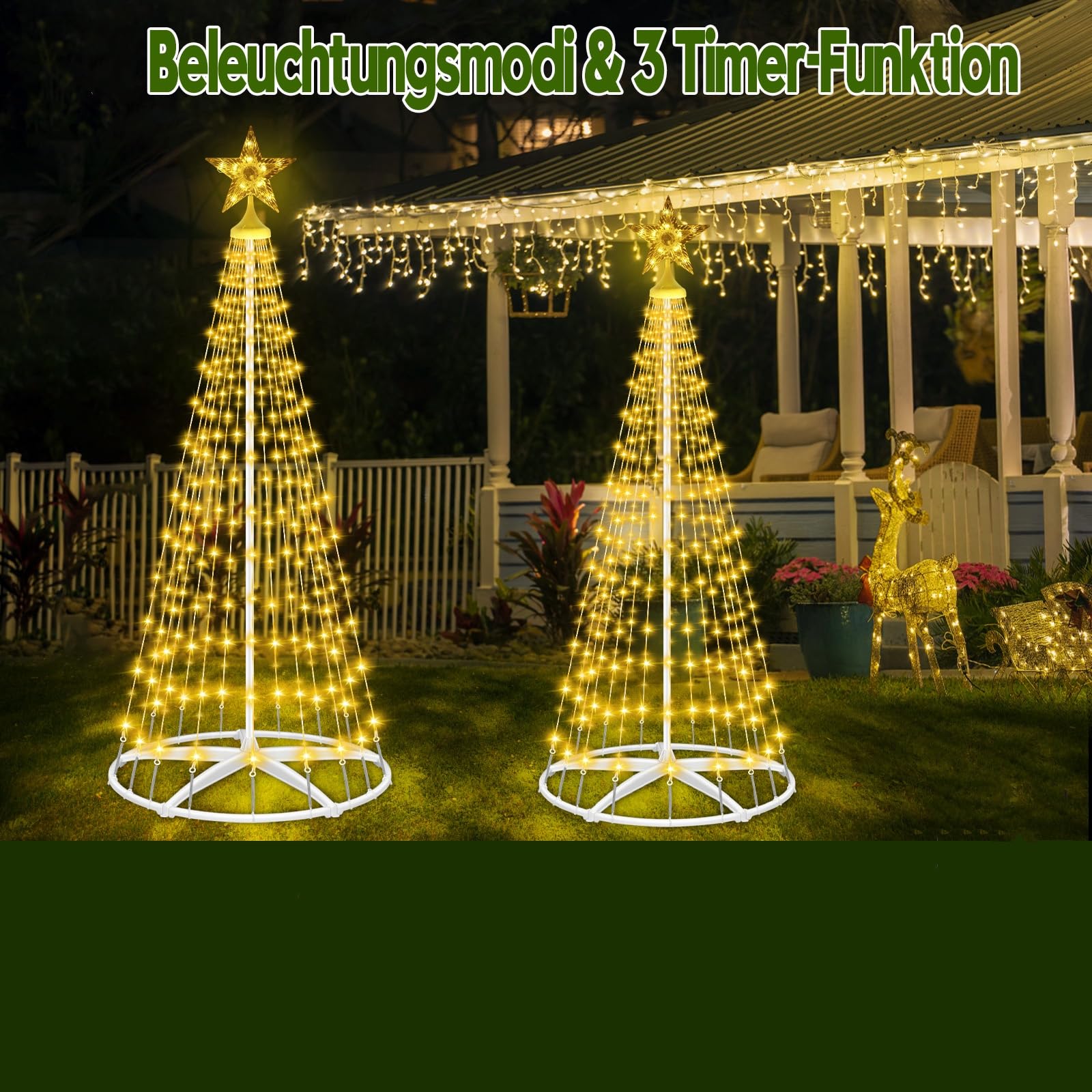 HELESIN Weihnachtsbaum Metall Groß Kegelform 250 LED Lichterbaum Timer Wasserdicht Weihnachtsbeleuchtung Außen, Lichterkette Weihnachten Beleuchtung für Garten Balkon Weihnachtsdeko Aussen Warmweiß