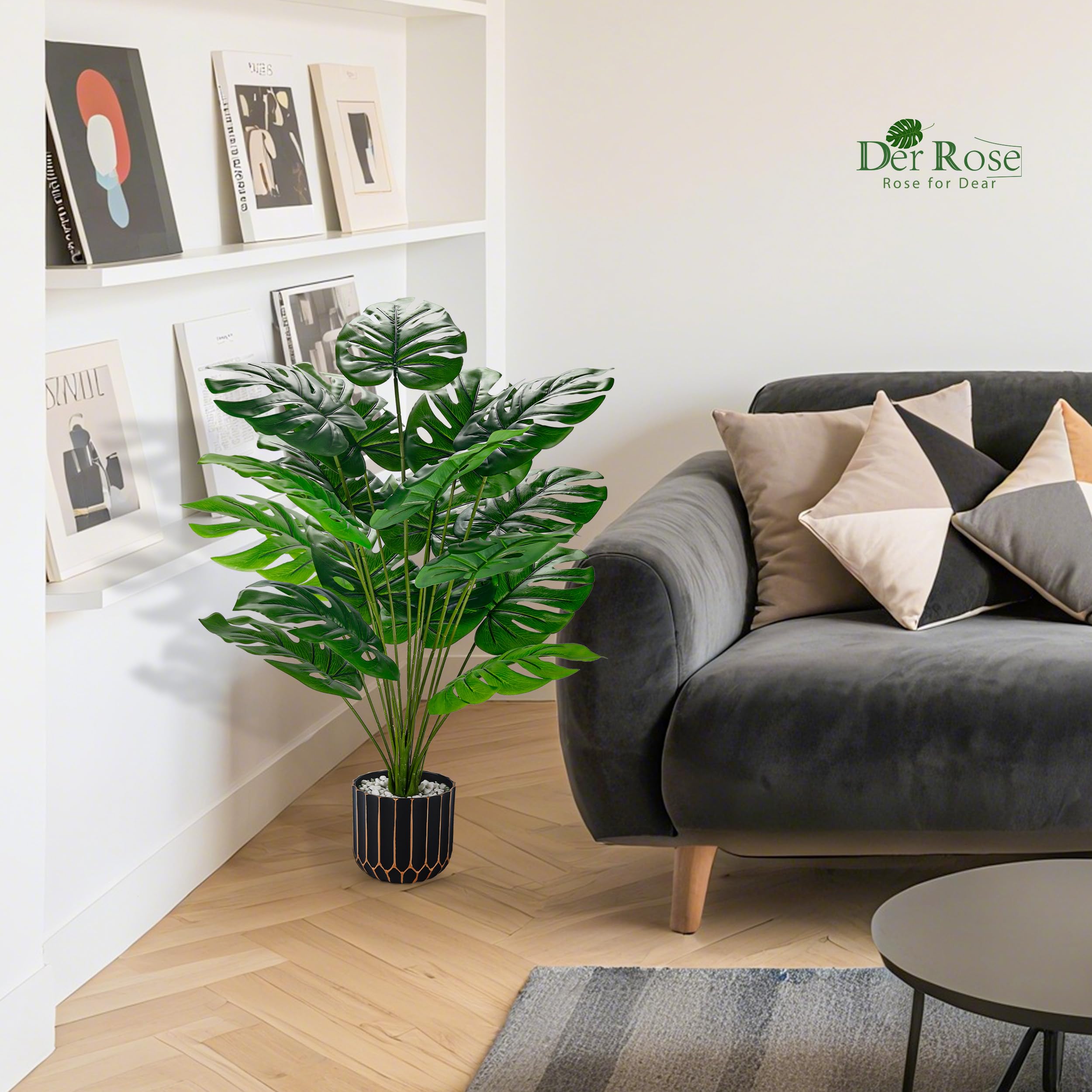 Der Rose - Grande palma artificiale in vaso - Piante Monstera artificiali da interno per casa, portico, terrazzo, soggiorno, bagno, decorazione esterna