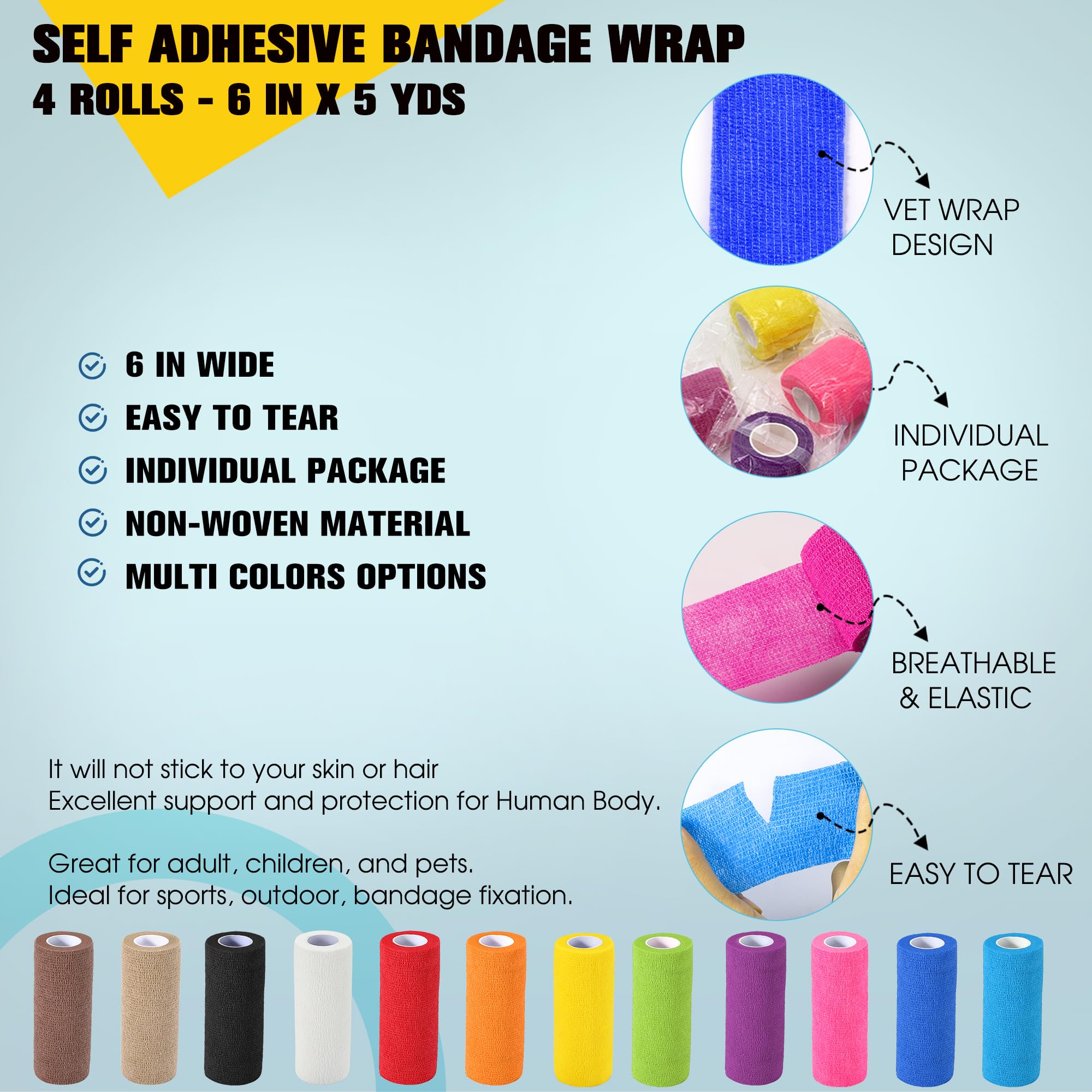 4 Pack Self Adhesive Bandage Wrap, 6 ln x 5 Yards Vet Wrap Tape, Skin — Amazon image 2