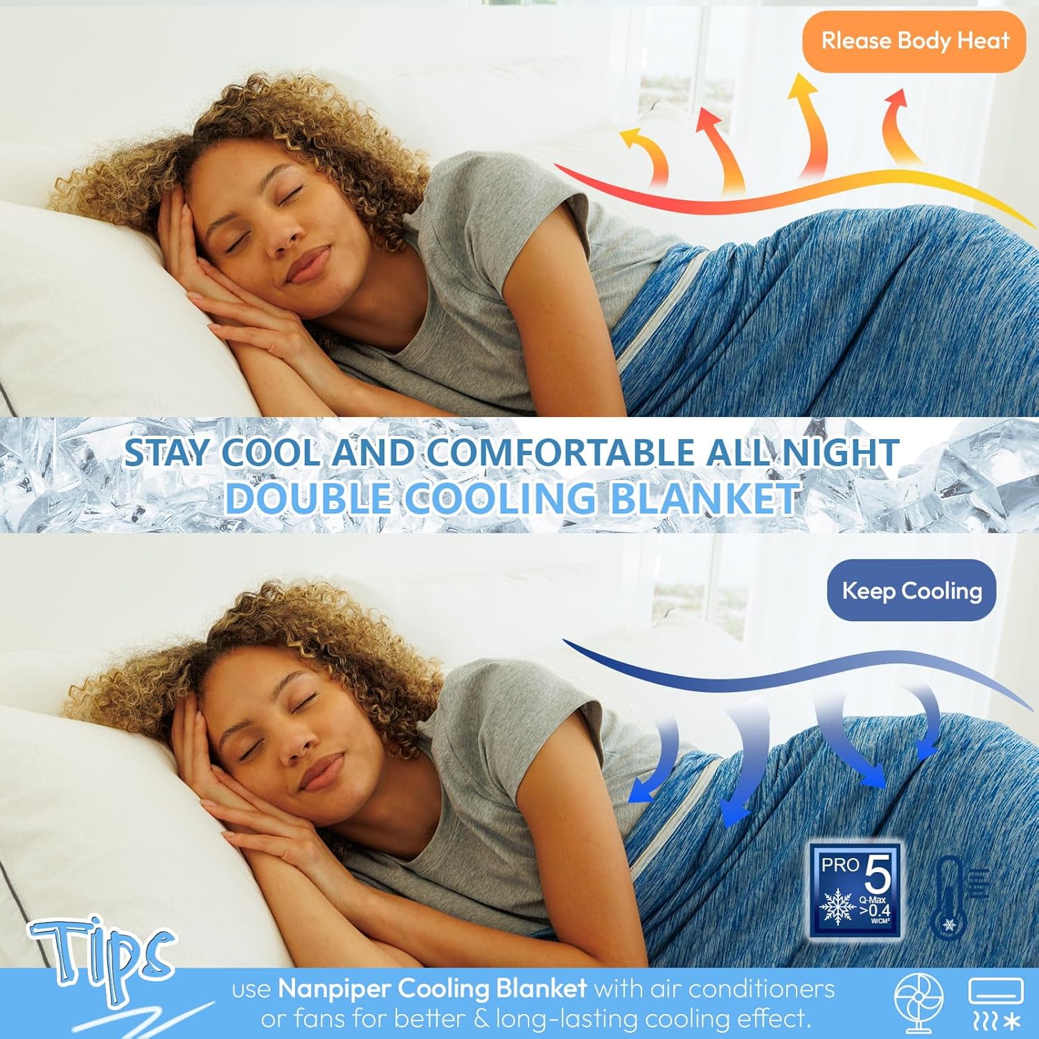 NANPIPER Cooling Blanket Queen Size for Hot Sleepers,Double Sided Cold Lightweight Summer Bed Blanket, Classic Blue 90"x90" - Image 3