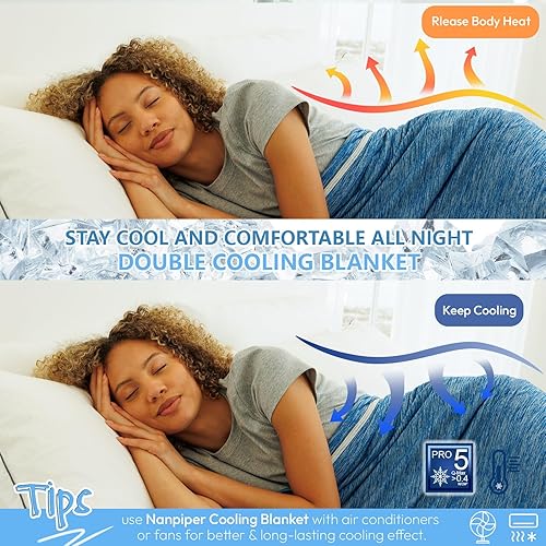 Miniatura 14 de NANPIPER Manta refrescante tamaño Queen para personas que duermen con calor, manta de cama ligera de verano de doble cara, gris oscuro, 90 x 90
