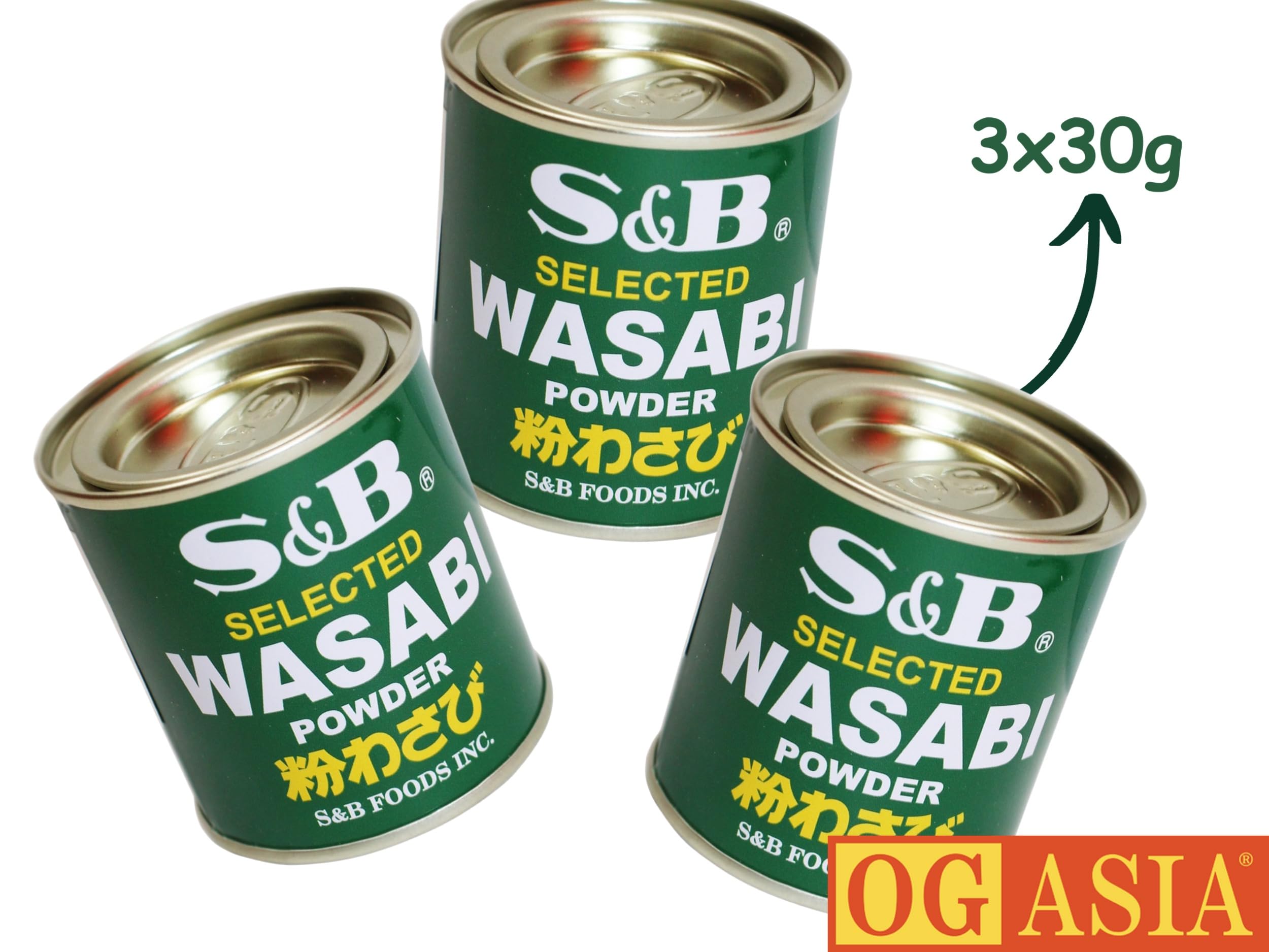 S&B Lot de 3 poudres wasabi japonaises naturelles et sans additifs OG ASIA 3 x 30 g