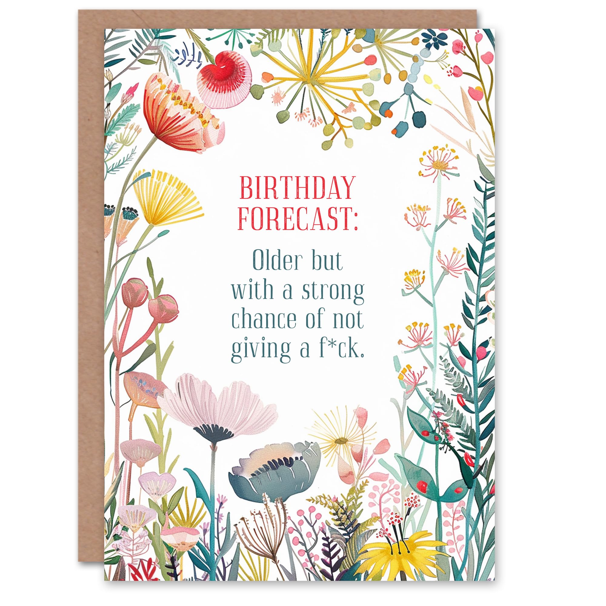 Artery8 Greeting Card Forecast Not Giving a F*ck Floral Joke Funny For Her Woman Birthday Card