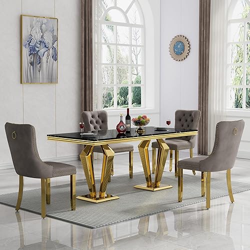 Miniatura 100 de Juego de mesa de comedor de mármol sintético, 7 piezas, juego de mesa de cocina y comedor para 6, mesa de comedor rectangular blanca de 70 pulgadas