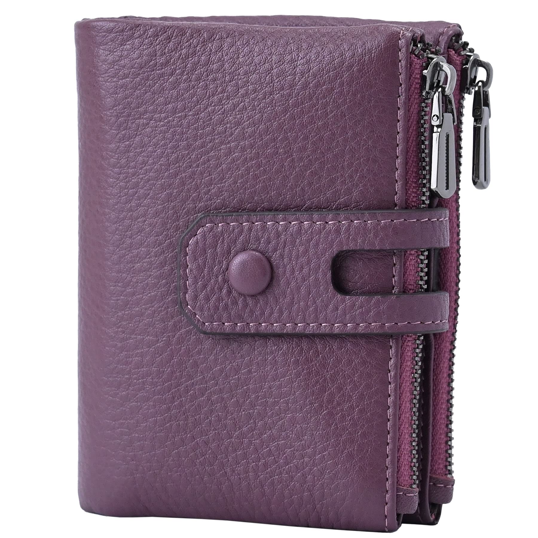 Bveyzi Small Soft Leather Wallet for Women RFID Blocking Ladies Card Holder with Double Zipper Pocket