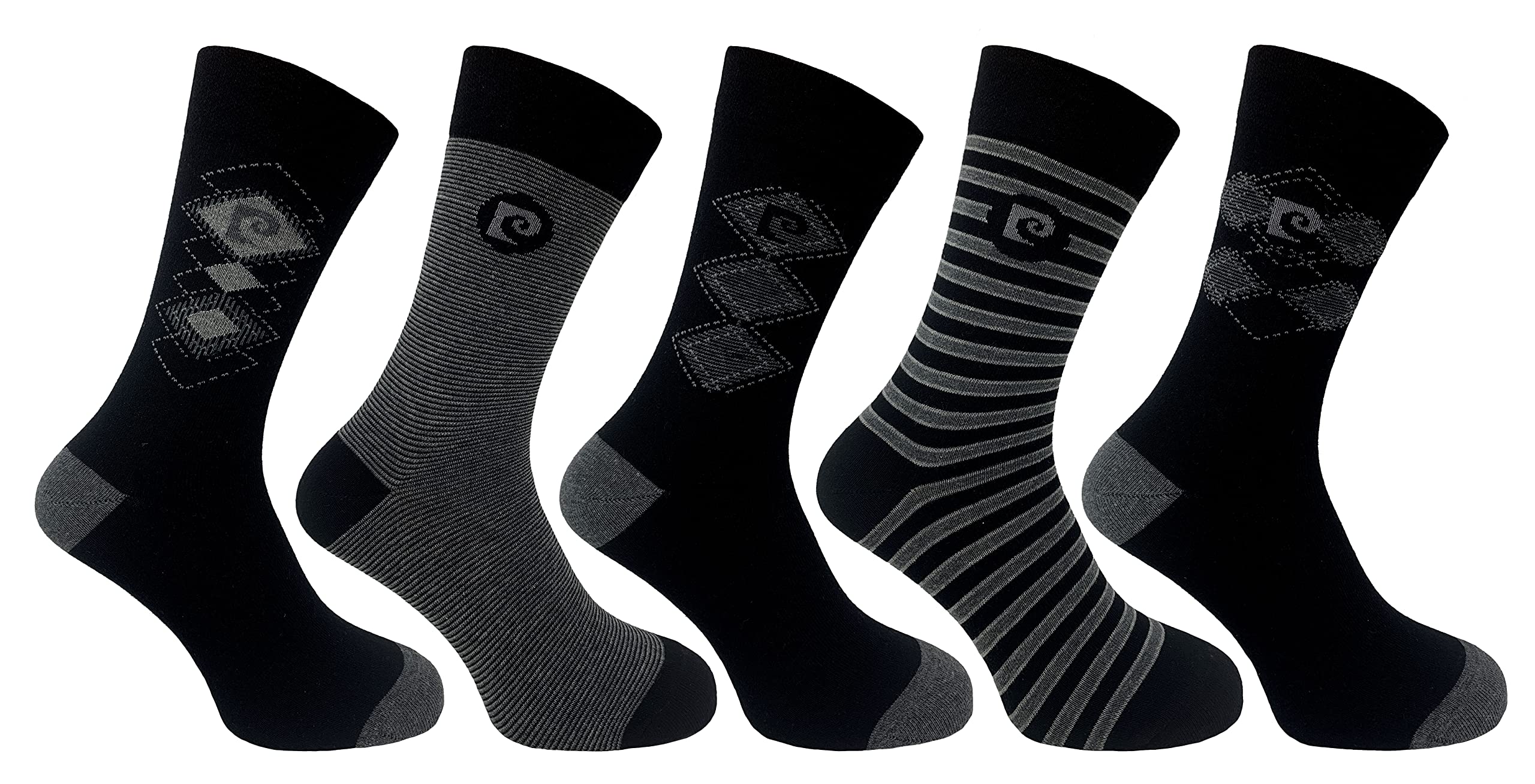 Pierre Cardin Men's Black Argyle Design Socks | 5 Pairs | U.k. Size 7-11 | Assorted Argyle Socks, Work Socks, Everyday Socks, Socks For Eco-Friendly Socks