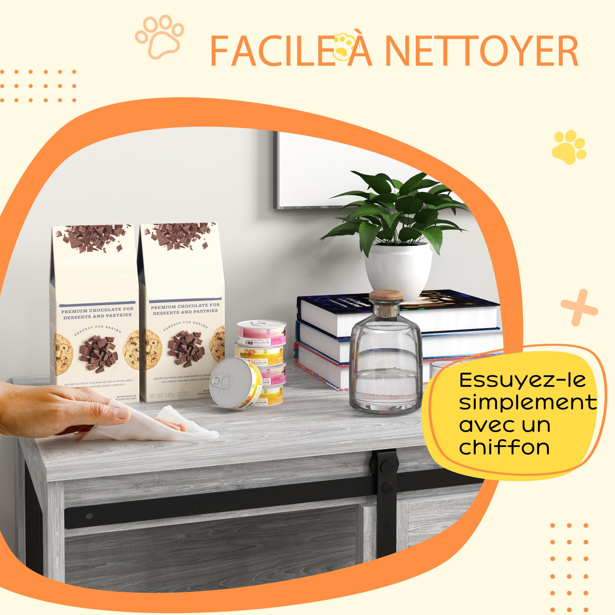 PawHut Hundebox für Hunde und andere Haustiere, Innenkäfig, 1 Schiebetür, Beistelltisch, Metall in Holzoptik, Maße: 57 H x 80 L x 54 B cm