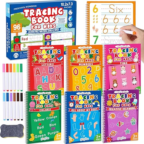 gisgfim 96 actividades de aprendizaje preescolar Libros de rastreo para niños pequeños Práctica de escritura a mano con letras reutilizables, libros