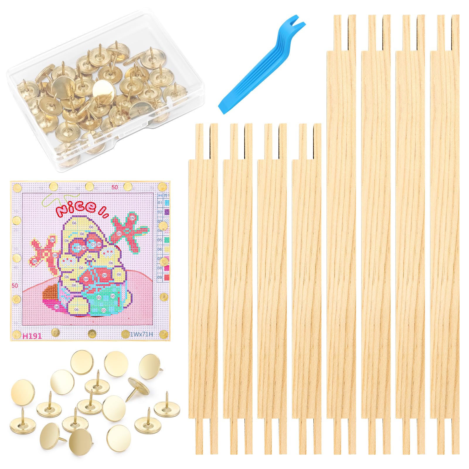 8 PCS Needlepoint Stretcher Bars 2 Sizes Stretcher Bars for Needlework Wooden Canvas Art Supplies with 40 Thumb Tacks for Needlepoint Embroidery Stitch Frame Set Bundle with Crafts