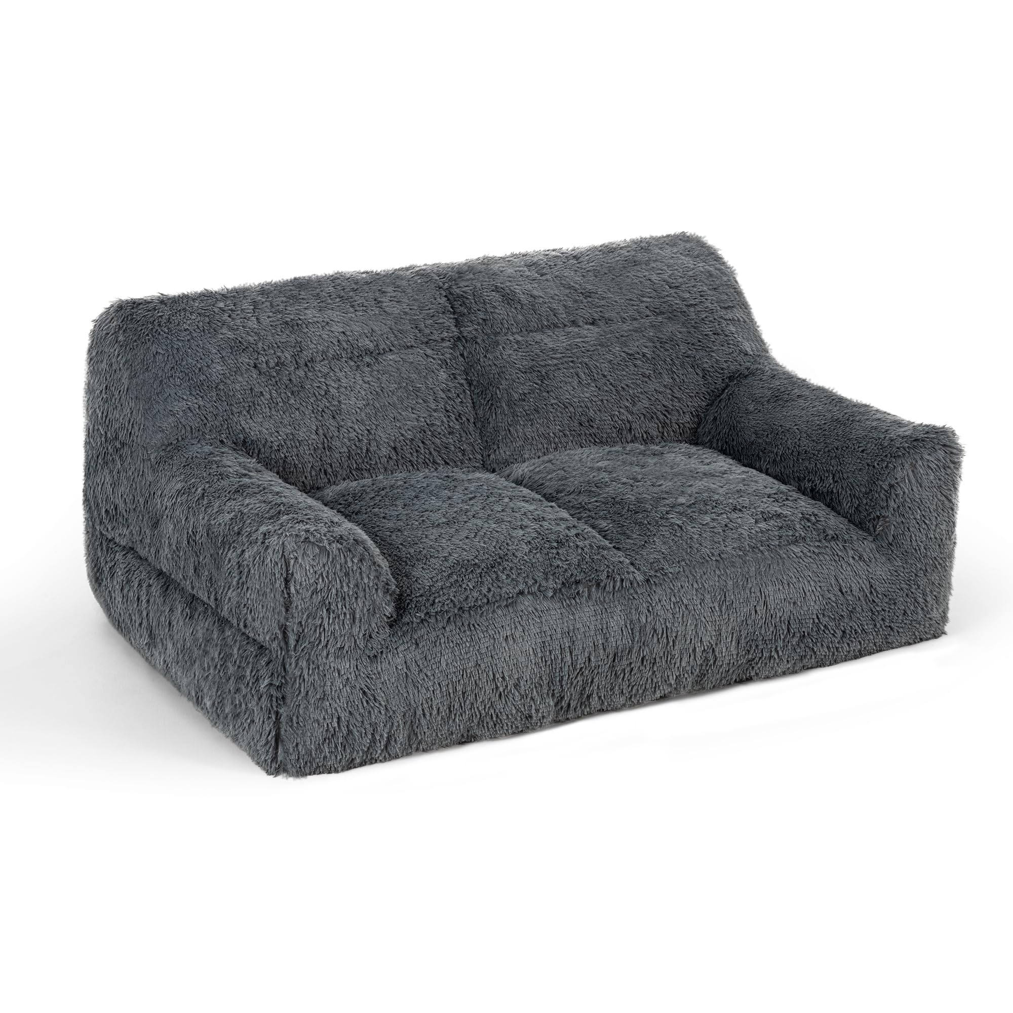Pamapic Pouf Salon, Pouf Géant 2 Places avec Éponge de Remplissage, Fauteuil Salon en Fausse Fourrure, Doux et Confortable, Idéal pour Salon, Chambre, Design Ergonomique pour Adulte, Enfant, Gris