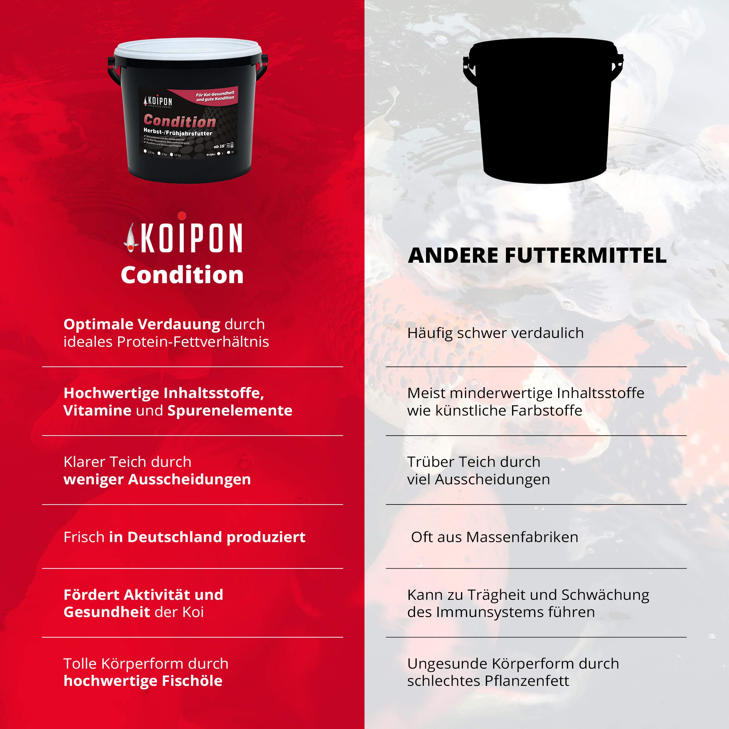 KOIPON Condition Koifutter 3,5 kg 6 mm Frühjahr & Herbst, schwimmend | Leicht verdauliches Frühjahrs- & Herbstfutter, schwimmende Pellets – für japanische Koi, auch für Goldfische