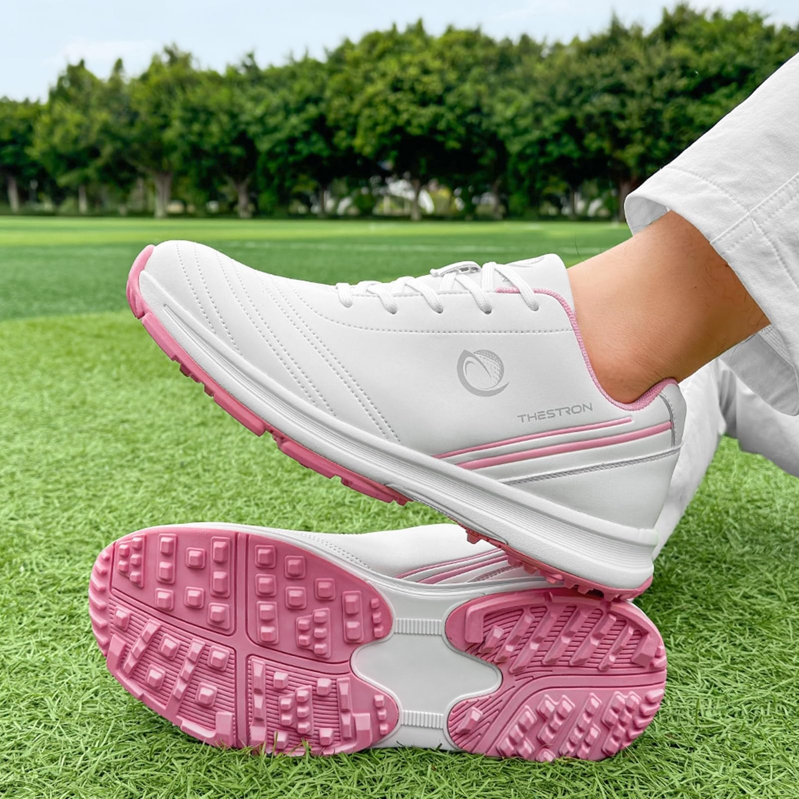 Golfschuhe Damen wasserdichte Leder Golf Trainingschuhe Spikeless atmungsaktiv rutschfest Outdoor Freizeit