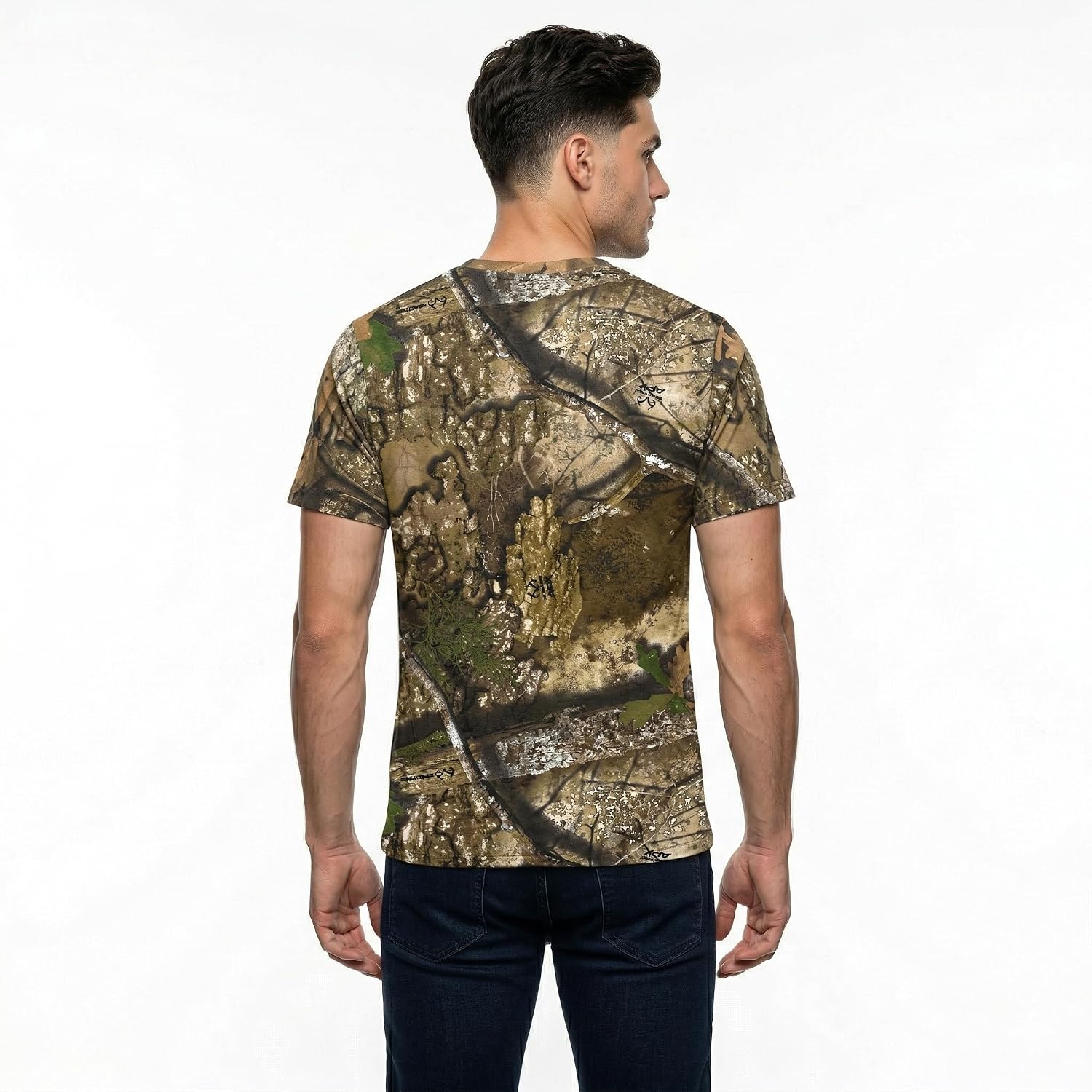 Authentic Realtree APX Camouflage Short Sleeve Crewneck Cotton Blend Tee – Bulk Bundle Pack of 5 Unisex Adult Hunting Shirts