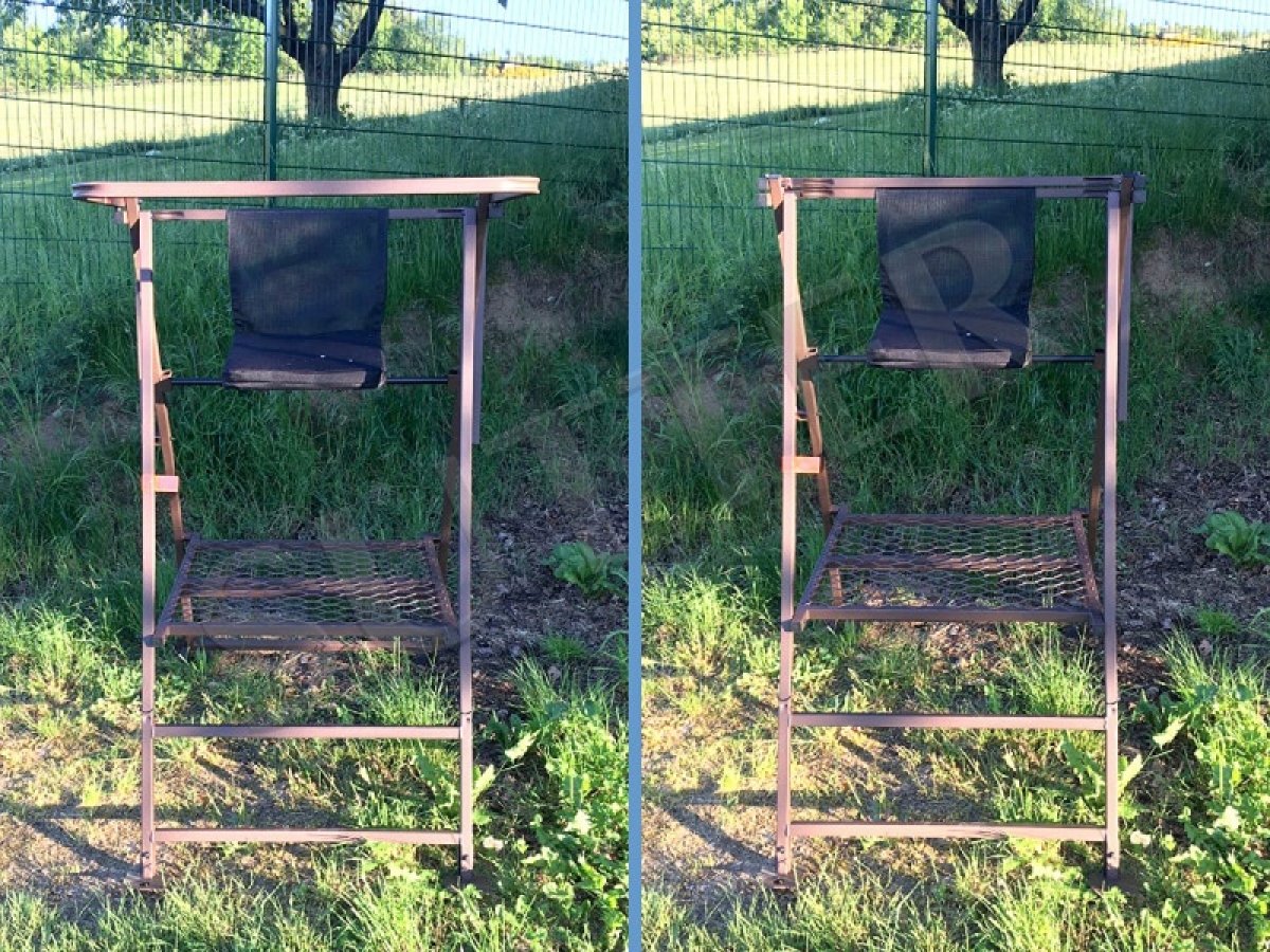 Puesto de caza portátil/Altura de asiento: 1,08m / De acero macizo/Soporte para el arma abatible/Silla elevada