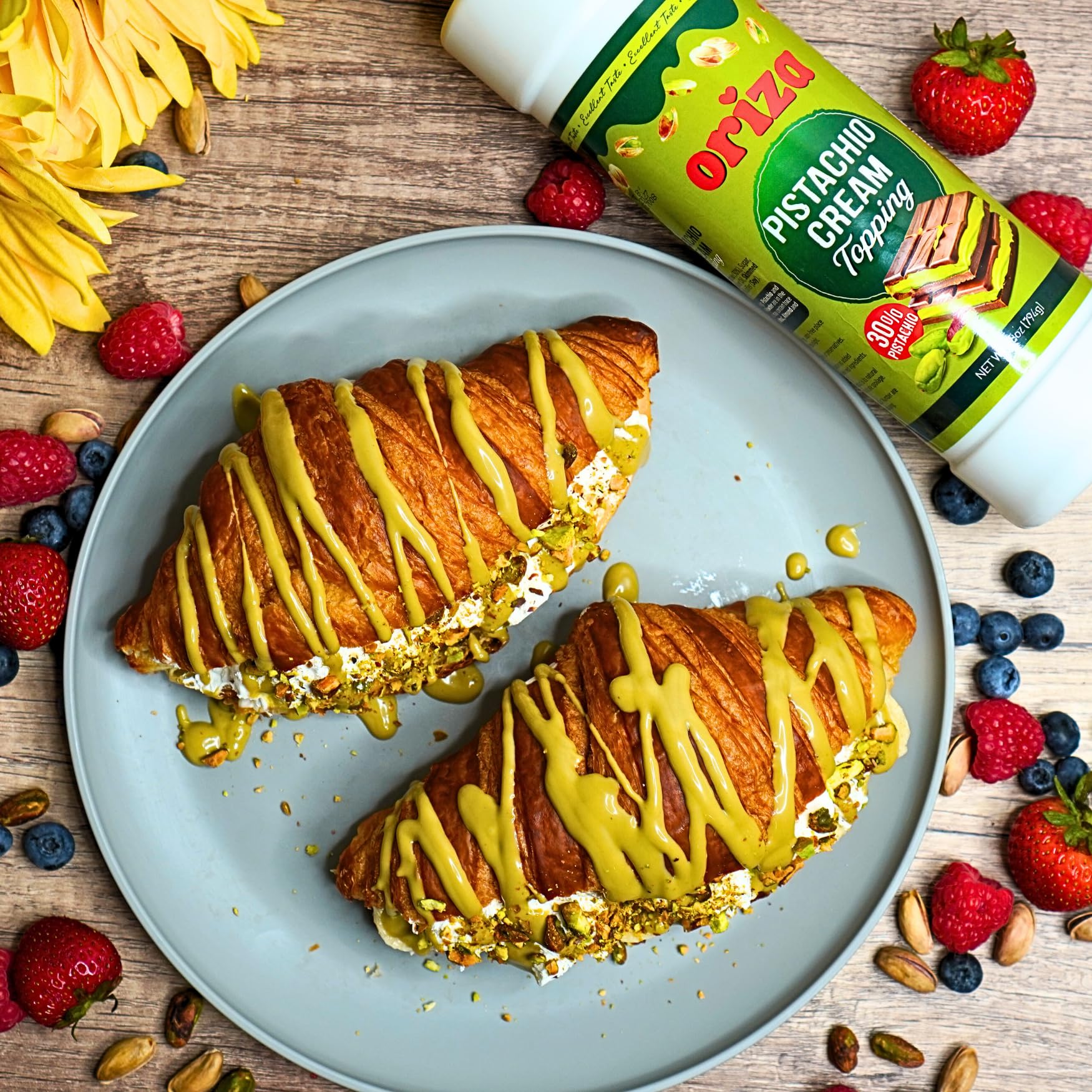 Oriza Pistachio Cream Topping 28oz 800g Bottle Pack of 24 Bulk Pistachio Spread with 30 Pistachios Palm Oil — view 6