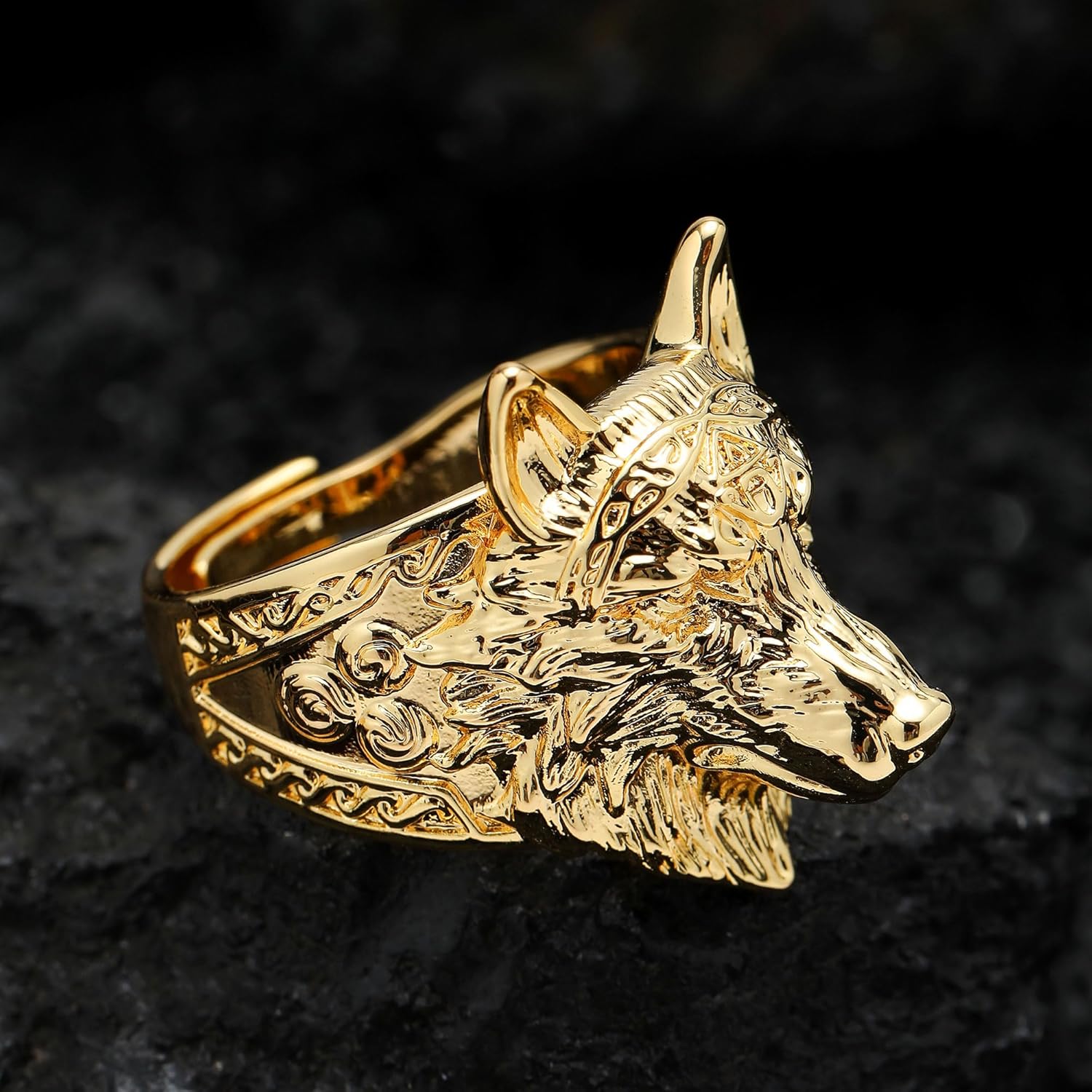 Viking Wolf Head Ring - Copper 18K Gold - Plated - Image 4