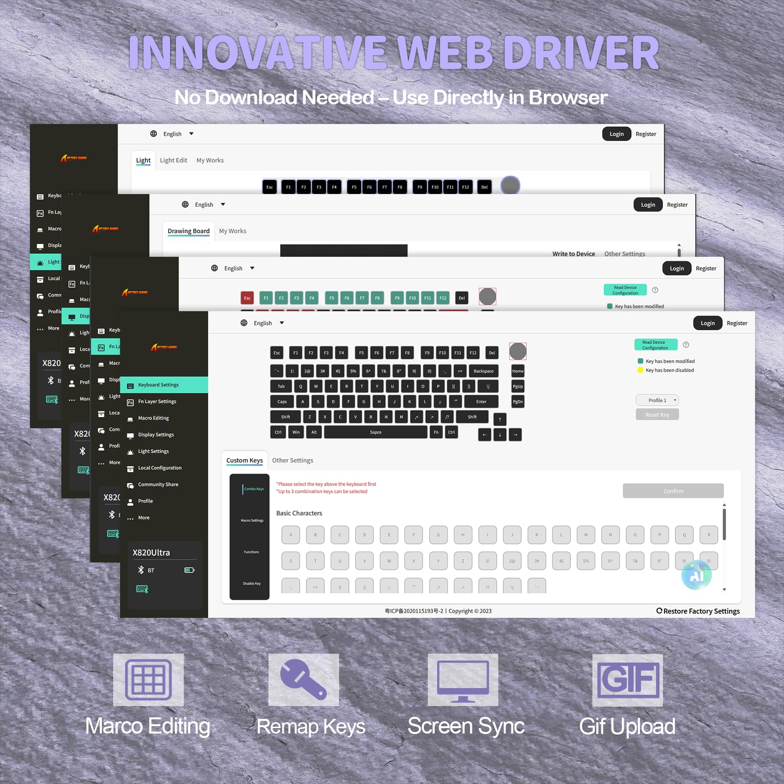 YINDIAO ATTACK SHARK X820 Ultra Gasket Mechanical Keyboard with TFT Screen & Knob, 75% ANSI Layout, 2.4Ghz/BT/Wired, 5 Sound Absorbing Foams, Hot-Swap Linear Switch, for PC,MAC (Purple, Gift Switch)