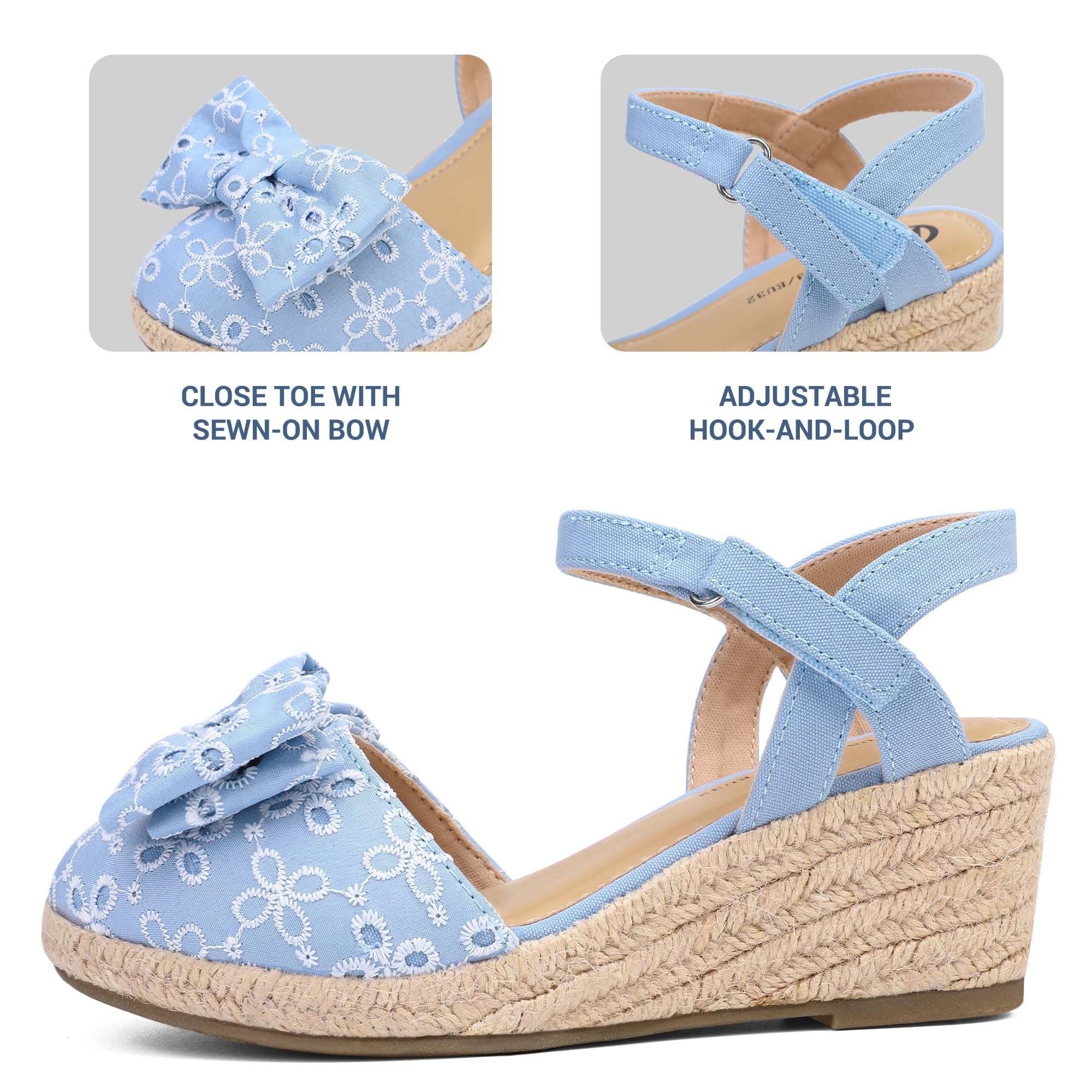 Sandalias de cuña con punta cerrada para niñas pequeñas y grandes en bodas, fiestas, zapatos de vestir